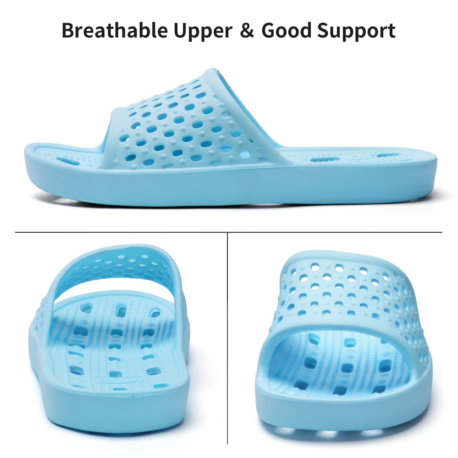 Xomiboe Shower Shoes For Men Women, Quick Dry Shower Slippers for Bathroom | Non Slip Lightweight EVA, With Drain Holes, Wide Fit For Gym Shower, College Dorm, Locker Room, Indoor, Pool