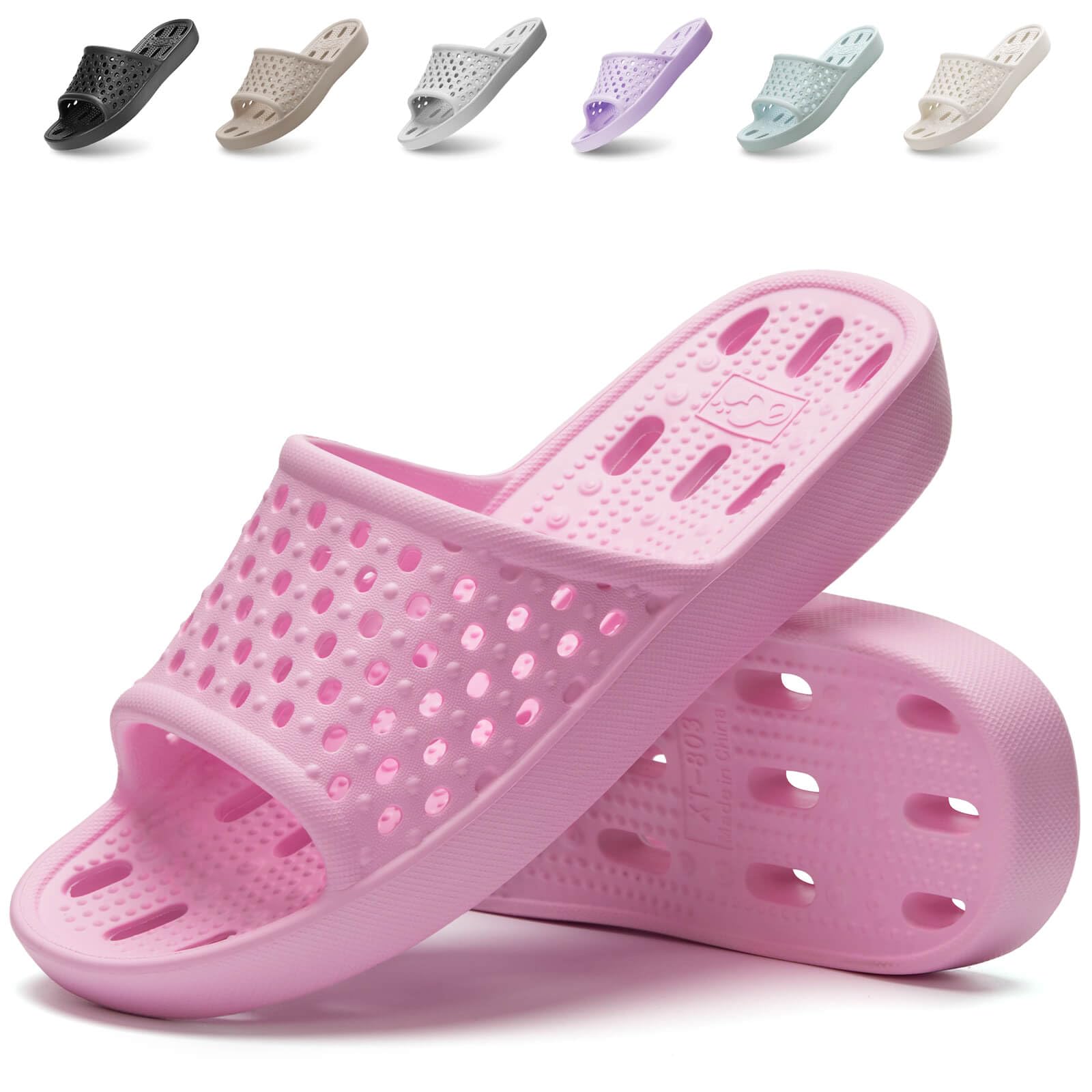 Xomiboe Shower Shoes For Men Women, Quick Dry Shower Slippers for Bathroom | Non Slip Lightweight EVA, With Drain Holes, Wide Fit For Gym Shower, College Dorm, Locker Room, Indoor, Pool