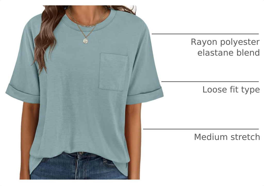 ANRABESS Womens Tops Short Sleeve Oversized T Shirts | Basic Tee with Chest Pocket，Summer Loose Fitting Tshirts，Business Casual Work Outfits，Travel Daily Wear，ALL-Seasons Clothes