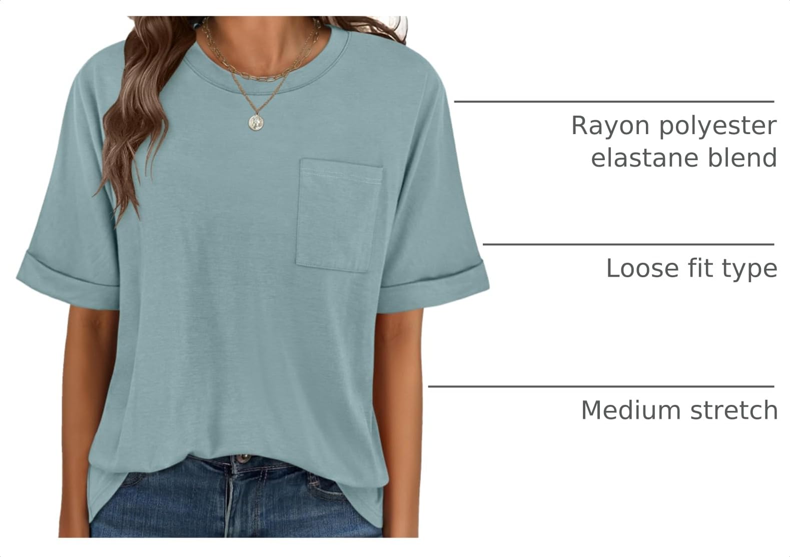 ANRABESS Womens Tops Short Sleeve Oversized T Shirts | Basic Tee with Chest Pocket，Summer Loose Fitting Tshirts，Business Casual Work Outfits，Travel Daily Wear，ALL-Seasons Clothes