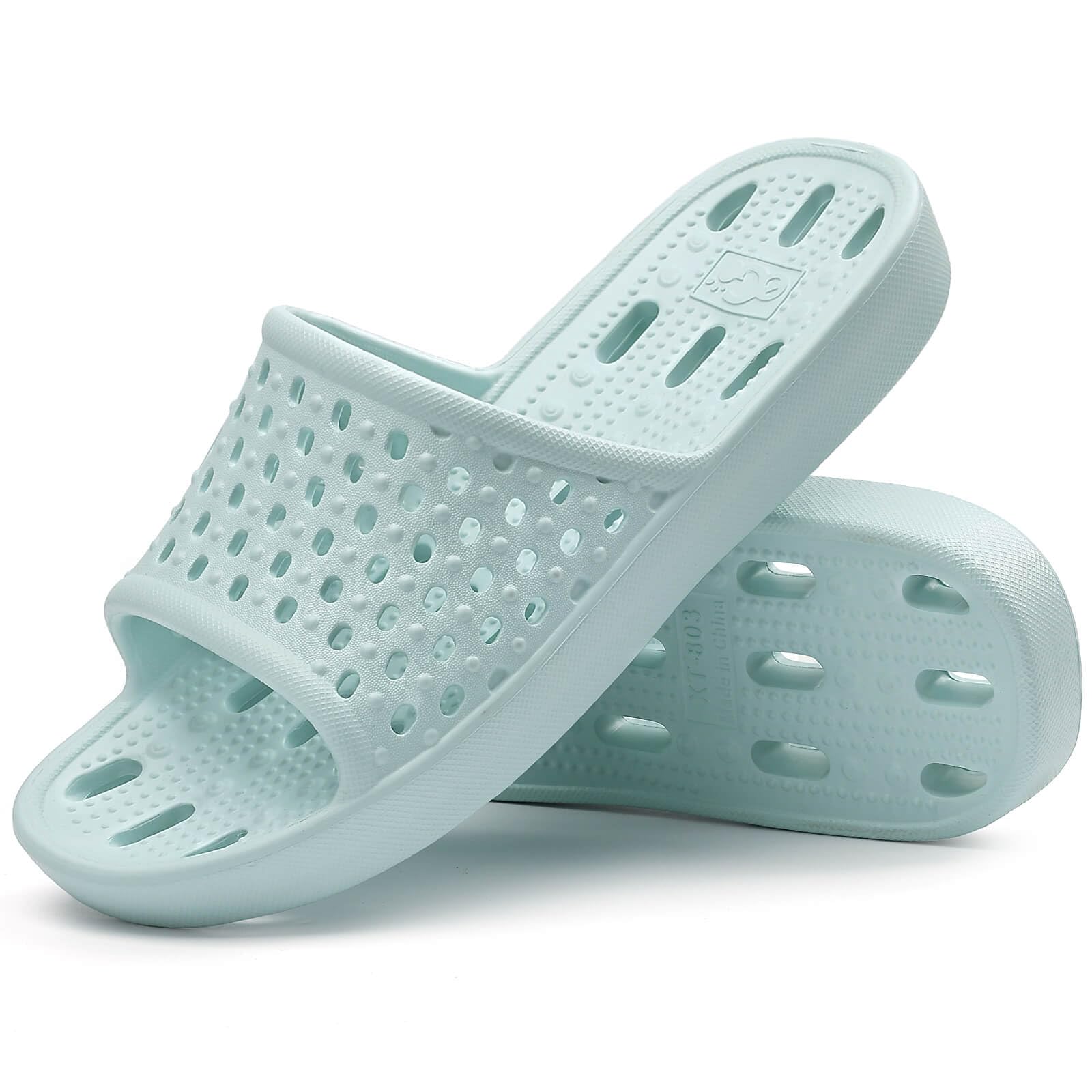 Xomiboe Shower Shoes For Men Women, Quick Dry Shower Slippers for Bathroom | Non Slip Lightweight EVA, With Drain Holes, Wide Fit For Gym Shower, College Dorm, Locker Room, Indoor, Pool