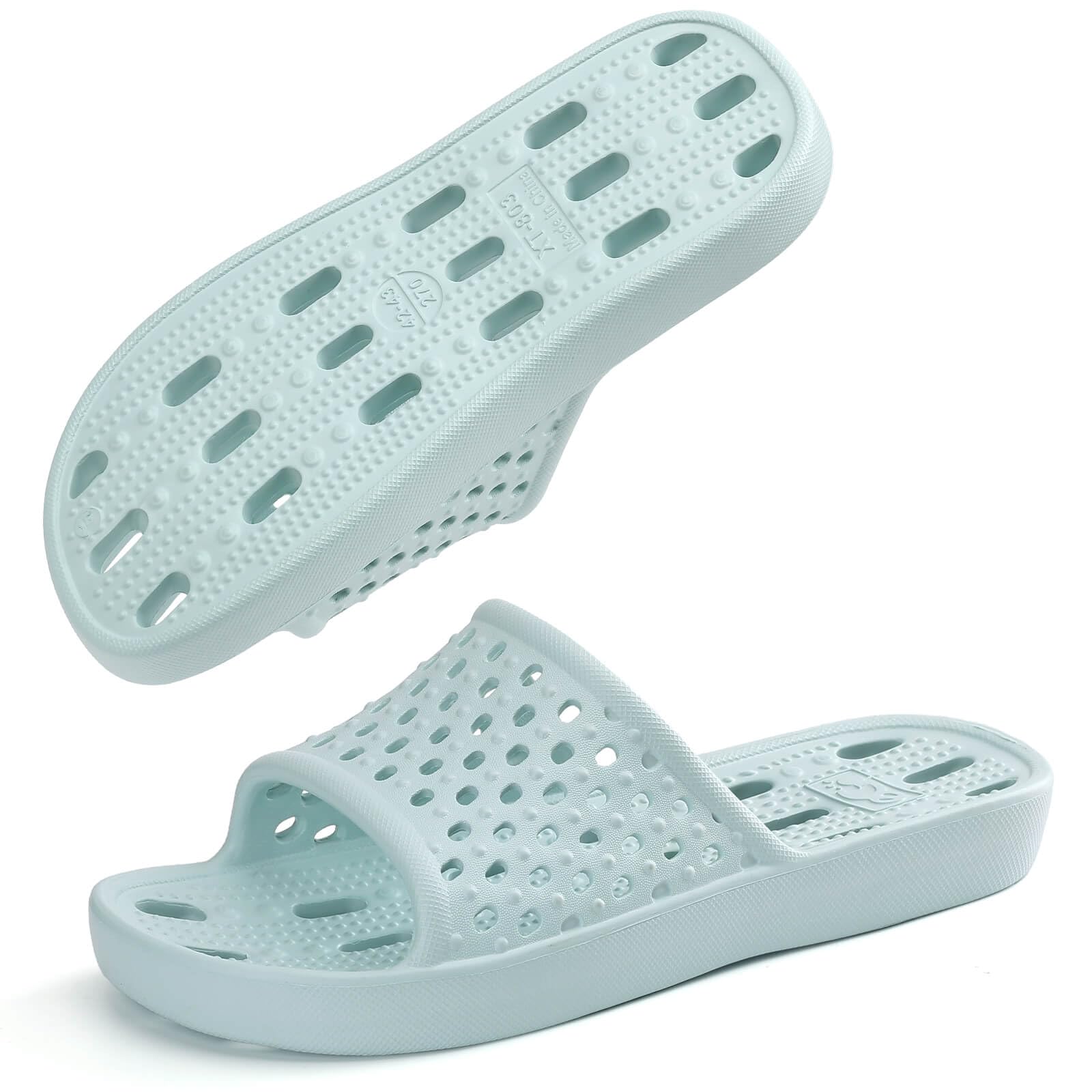 Xomiboe Shower Shoes For Men Women, Quick Dry Shower Slippers for Bathroom | Non Slip Lightweight EVA, With Drain Holes, Wide Fit For Gym Shower, College Dorm, Locker Room, Indoor, Pool