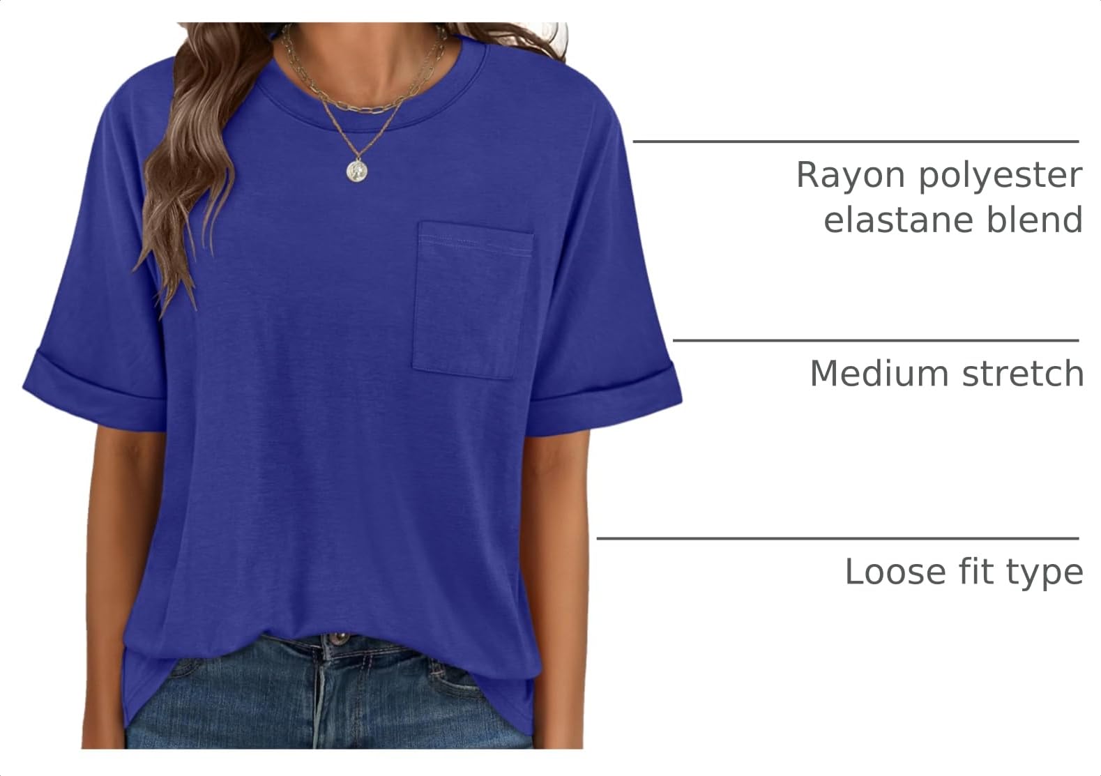 ANRABESS Womens Tops Short Sleeve Oversized T Shirts | Basic Tee with Chest Pocket，Summer Loose Fitting Tshirts，Business Casual Work Outfits，Travel Daily Wear，ALL-Seasons Clothes