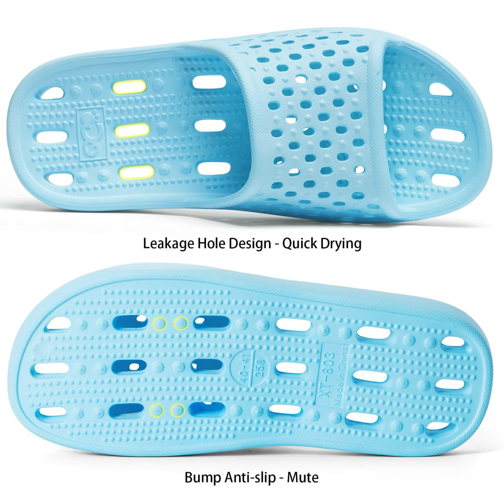 Xomiboe Shower Shoes For Men Women, Quick Dry Shower Slippers for Bathroom | Non Slip Lightweight EVA, With Drain Holes, Wide Fit For Gym Shower, College Dorm, Locker Room, Indoor, Pool