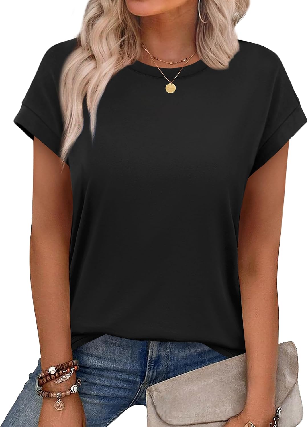 Alaroo Womens Summer Tops Short Sleeve Shirts Crew Neck Cute Trendy Tunic Blouses (S-3XL)