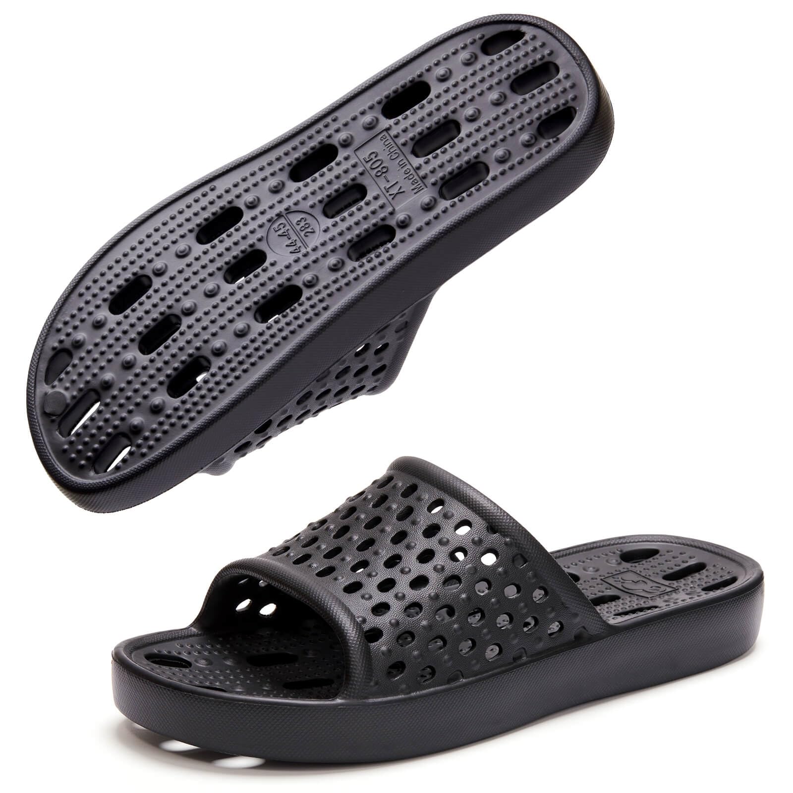 Xomiboe Shower Shoes For Men Women, Quick Dry Shower Slippers for Bathroom | Non Slip Lightweight EVA, With Drain Holes, Wide Fit For Gym Shower, College Dorm, Locker Room, Indoor, Pool