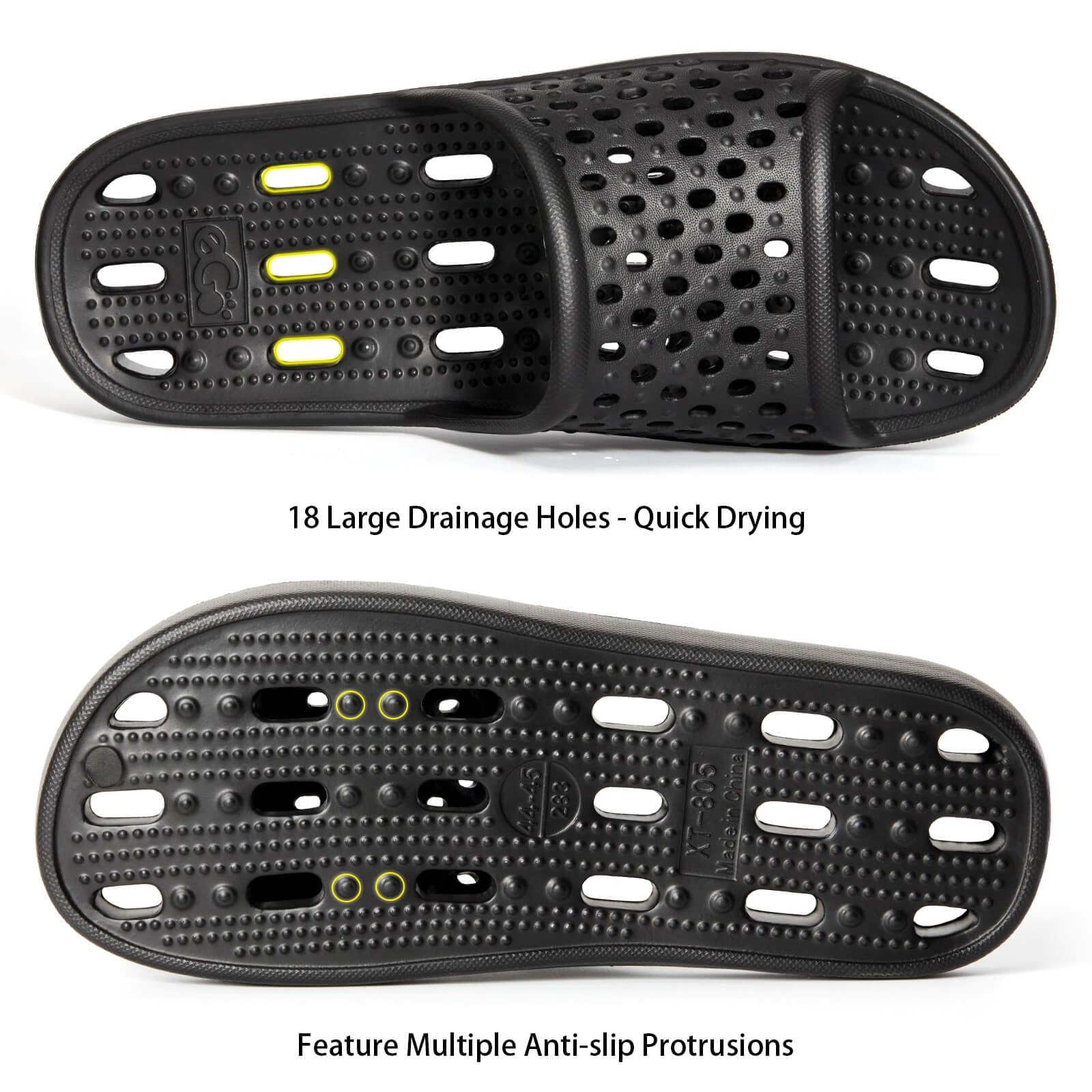 Xomiboe Shower Shoes For Men Women, Quick Dry Shower Slippers for Bathroom | Non Slip Lightweight EVA, With Drain Holes, Wide Fit For Gym Shower, College Dorm, Locker Room, Indoor, Pool