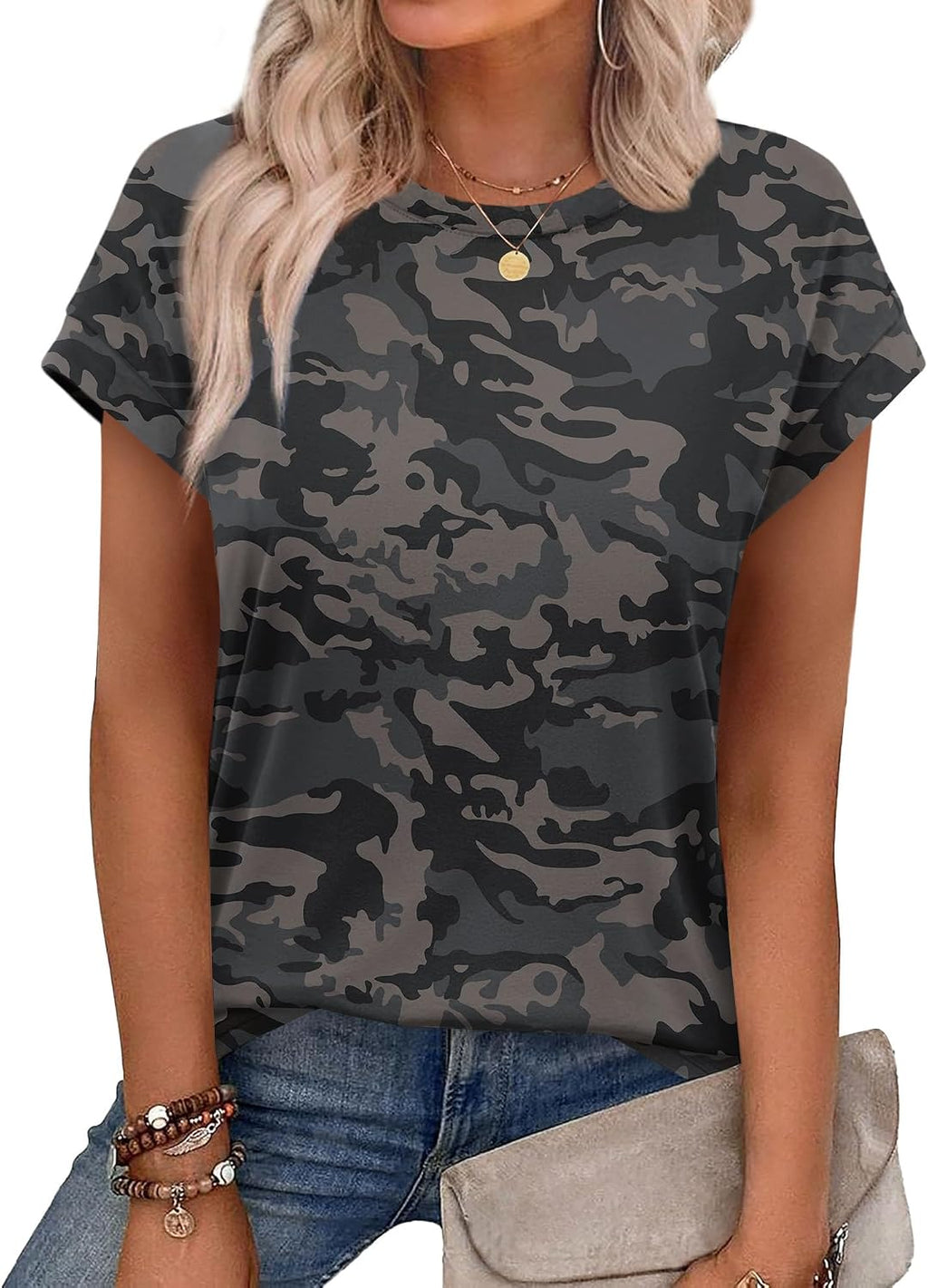 Alaroo Womens Summer Tops Short Sleeve Shirts Crew Neck Cute Trendy Tunic Blouses (S-3XL)