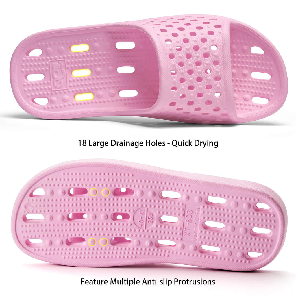 Xomiboe Shower Shoes For Men Women, Quick Dry Shower Slippers for Bathroom | Non Slip Lightweight EVA, With Drain Holes, Wide Fit For Gym Shower, College Dorm, Locker Room, Indoor, Pool