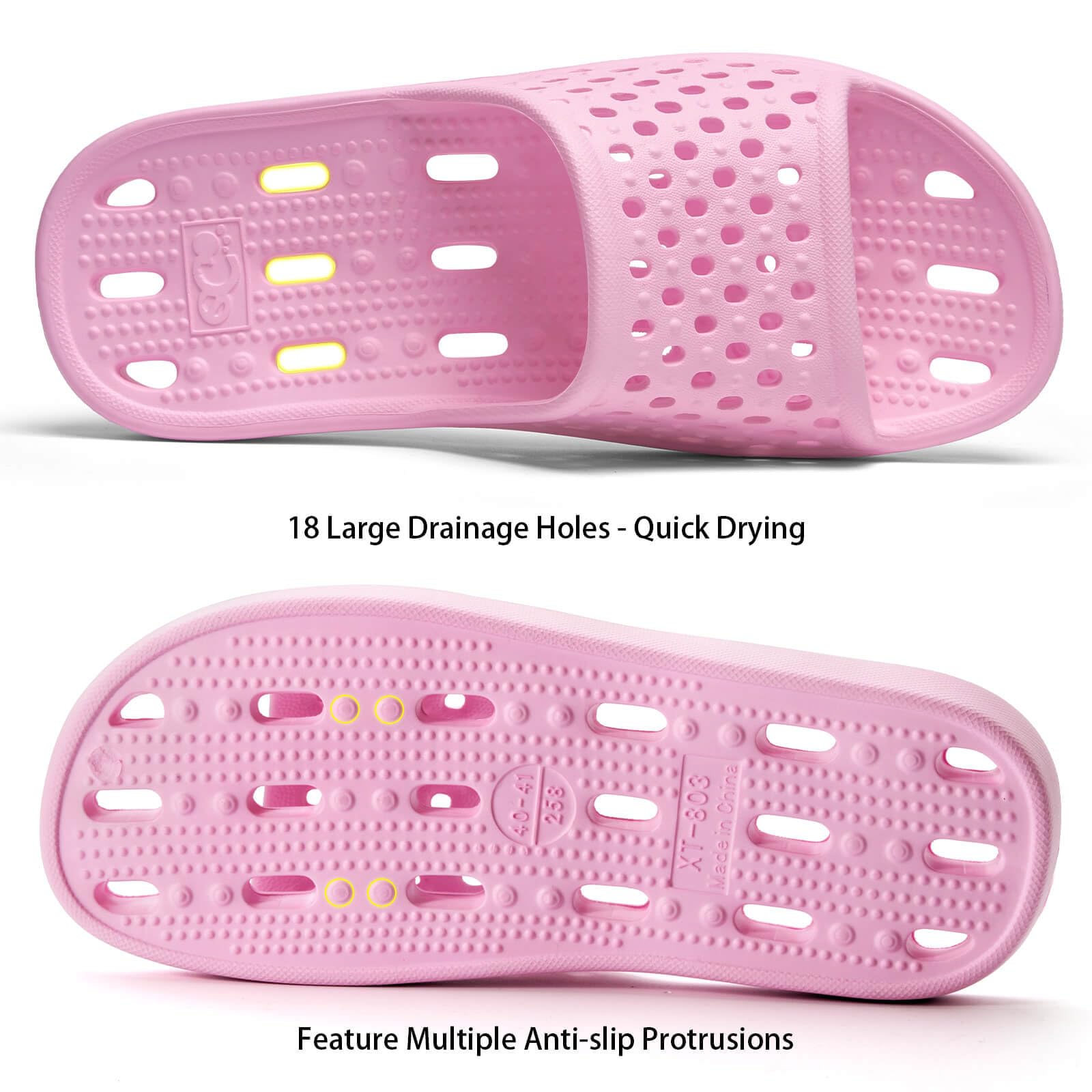 Xomiboe Shower Shoes For Men Women, Quick Dry Shower Slippers for Bathroom | Non Slip Lightweight EVA, With Drain Holes, Wide Fit For Gym Shower, College Dorm, Locker Room, Indoor, Pool