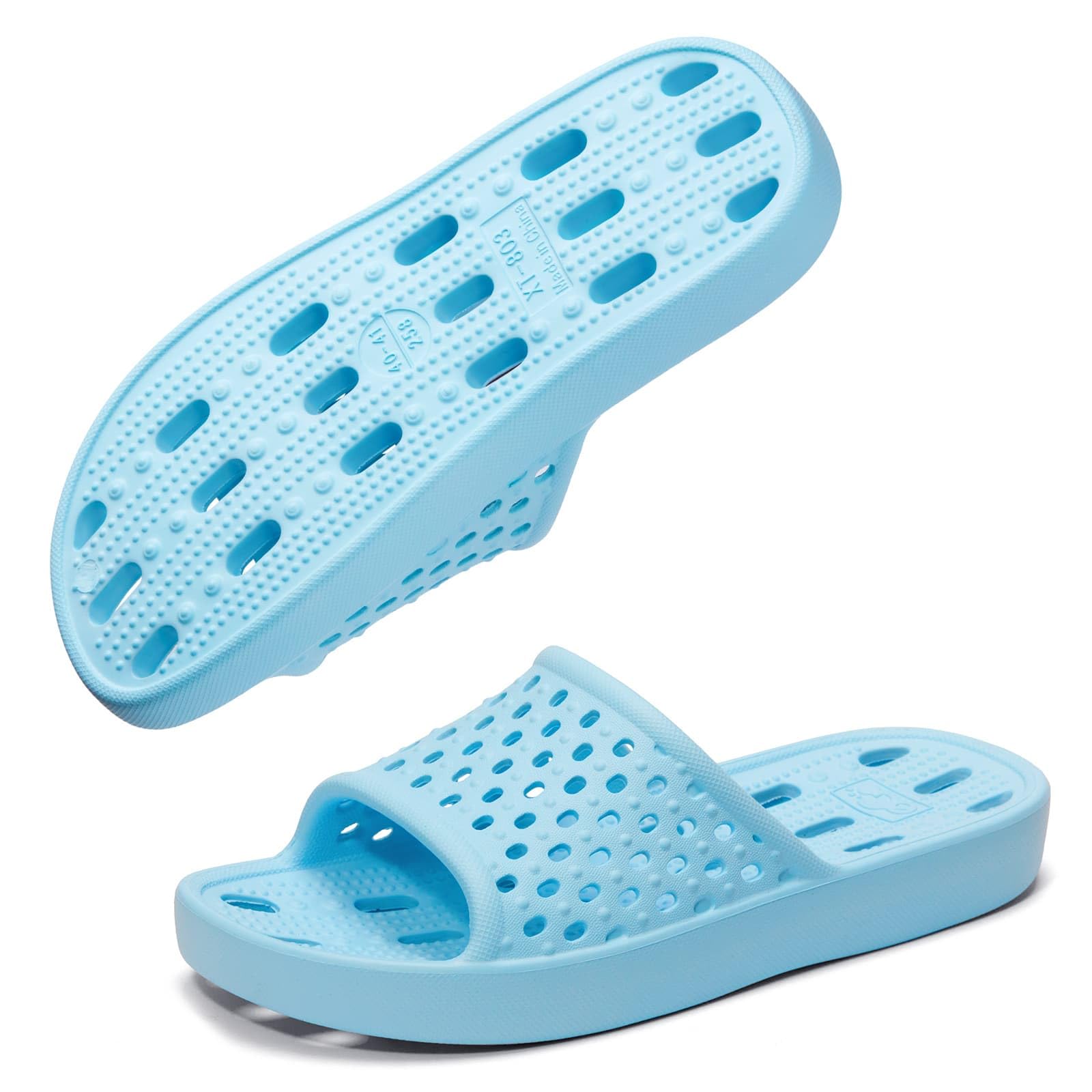 Xomiboe Shower Shoes For Men Women, Quick Dry Shower Slippers for Bathroom | Non Slip Lightweight EVA, With Drain Holes, Wide Fit For Gym Shower, College Dorm, Locker Room, Indoor, Pool
