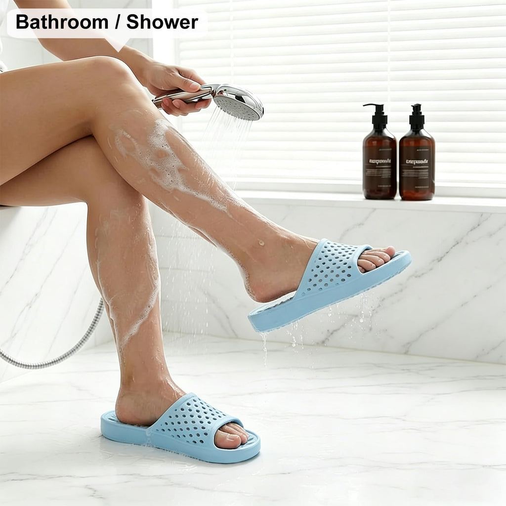 Xomiboe Shower Shoes For Men Women, Quick Dry Shower Slippers for Bathroom | Non Slip Lightweight EVA, With Drain Holes, Wide Fit For Gym Shower, College Dorm, Locker Room, Indoor, Pool