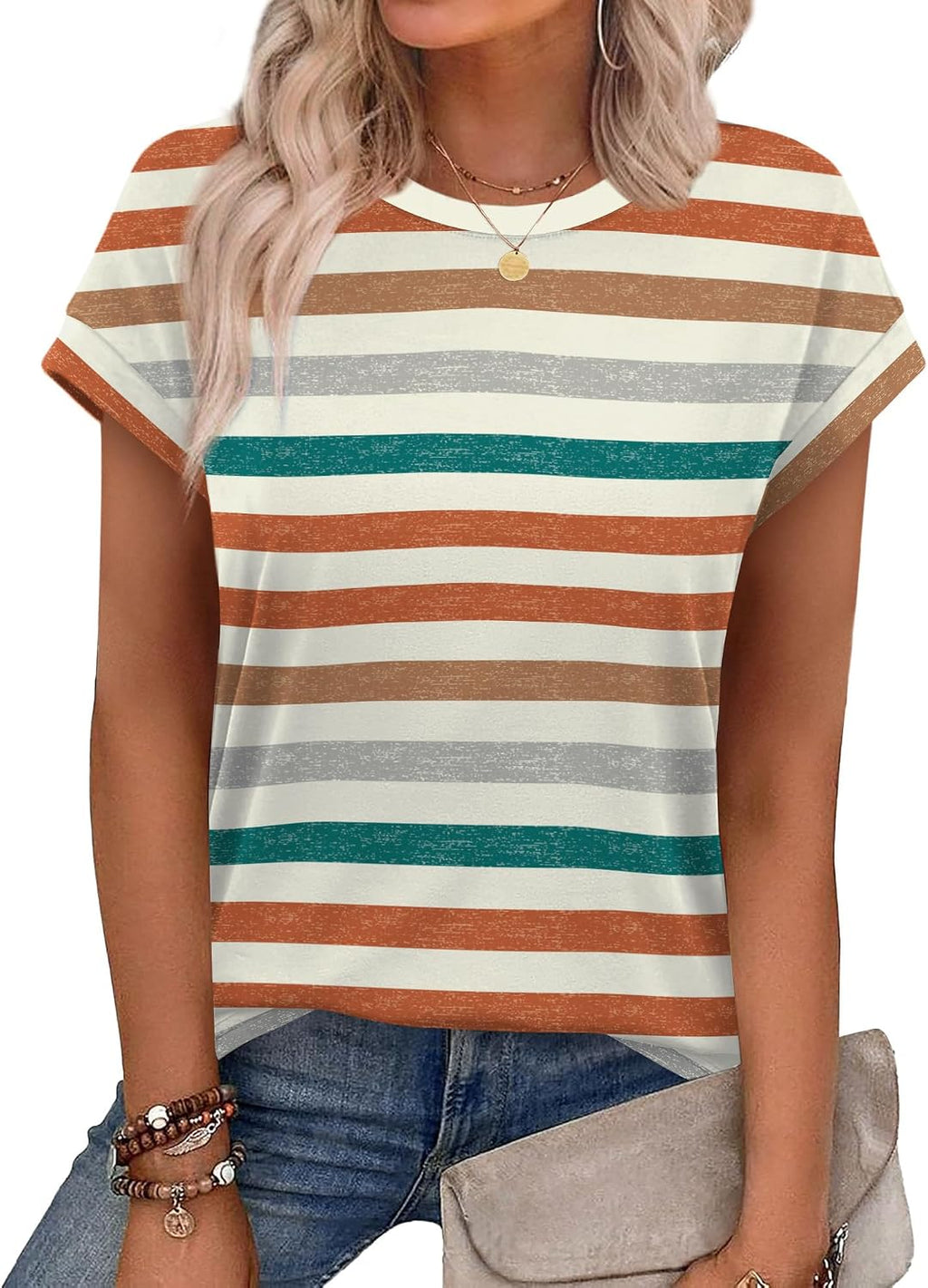 Alaroo Womens Summer Tops Short Sleeve Shirts Crew Neck Cute Trendy Tunic Blouses (S-3XL)