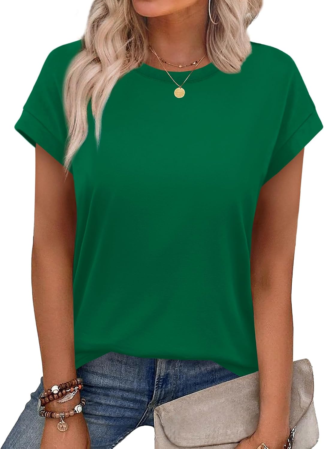 Alaroo Womens Summer Tops Short Sleeve Shirts Crew Neck Cute Trendy Tunic Blouses (S-3XL)