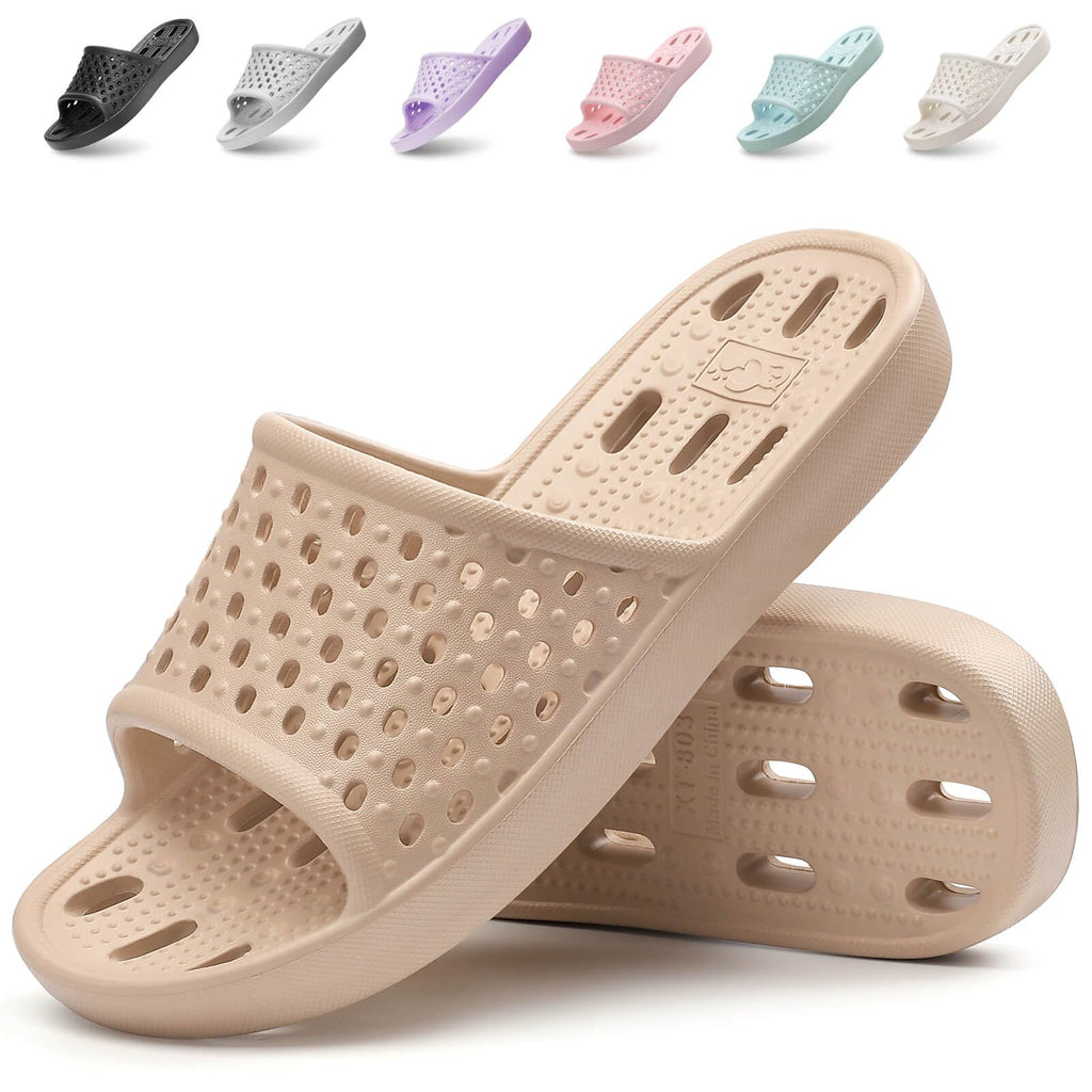 Xomiboe Shower Shoes For Men Women, Quick Dry Shower Slippers for Bathroom | Non Slip Lightweight EVA, With Drain Holes, Wide Fit For Gym Shower, College Dorm, Locker Room, Indoor, Pool