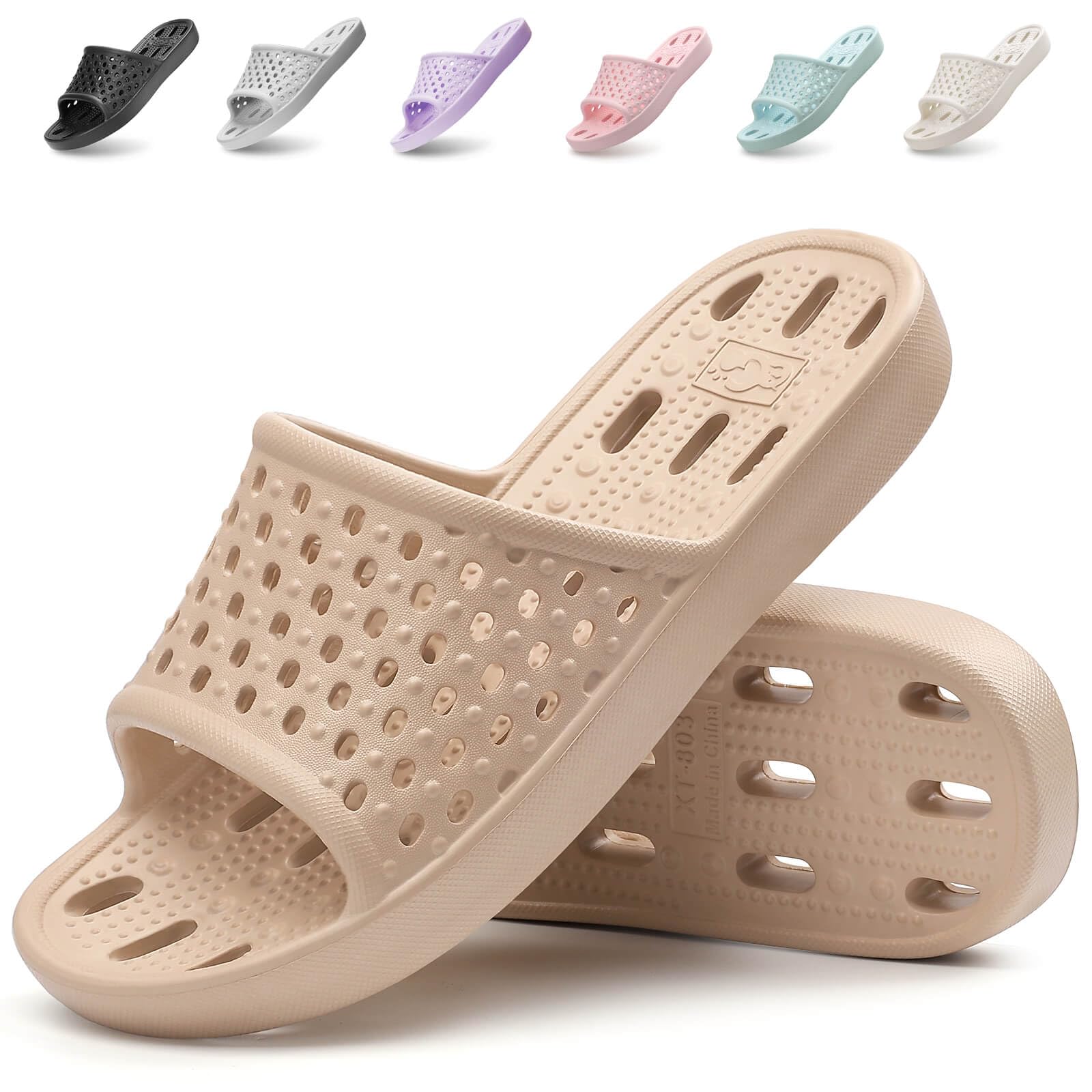 Xomiboe Shower Shoes For Men Women, Quick Dry Shower Slippers for Bathroom | Non Slip Lightweight EVA, With Drain Holes, Wide Fit For Gym Shower, College Dorm, Locker Room, Indoor, Pool
