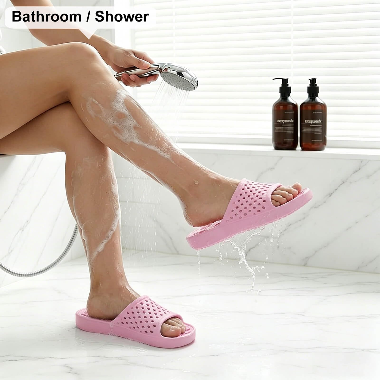 Xomiboe Shower Shoes For Men Women, Quick Dry Shower Slippers for Bathroom | Non Slip Lightweight EVA, With Drain Holes, Wide Fit For Gym Shower, College Dorm, Locker Room, Indoor, Pool
