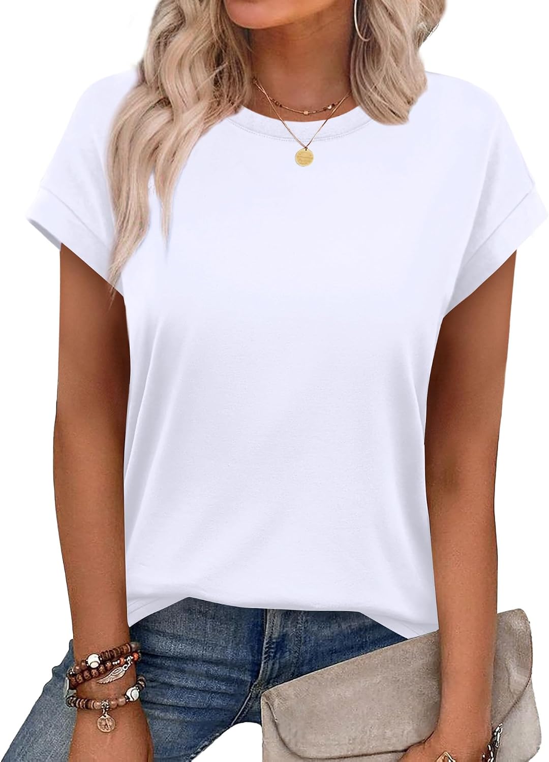 Alaroo Womens Summer Tops Short Sleeve Shirts Crew Neck Cute Trendy Tunic Blouses (S-3XL)