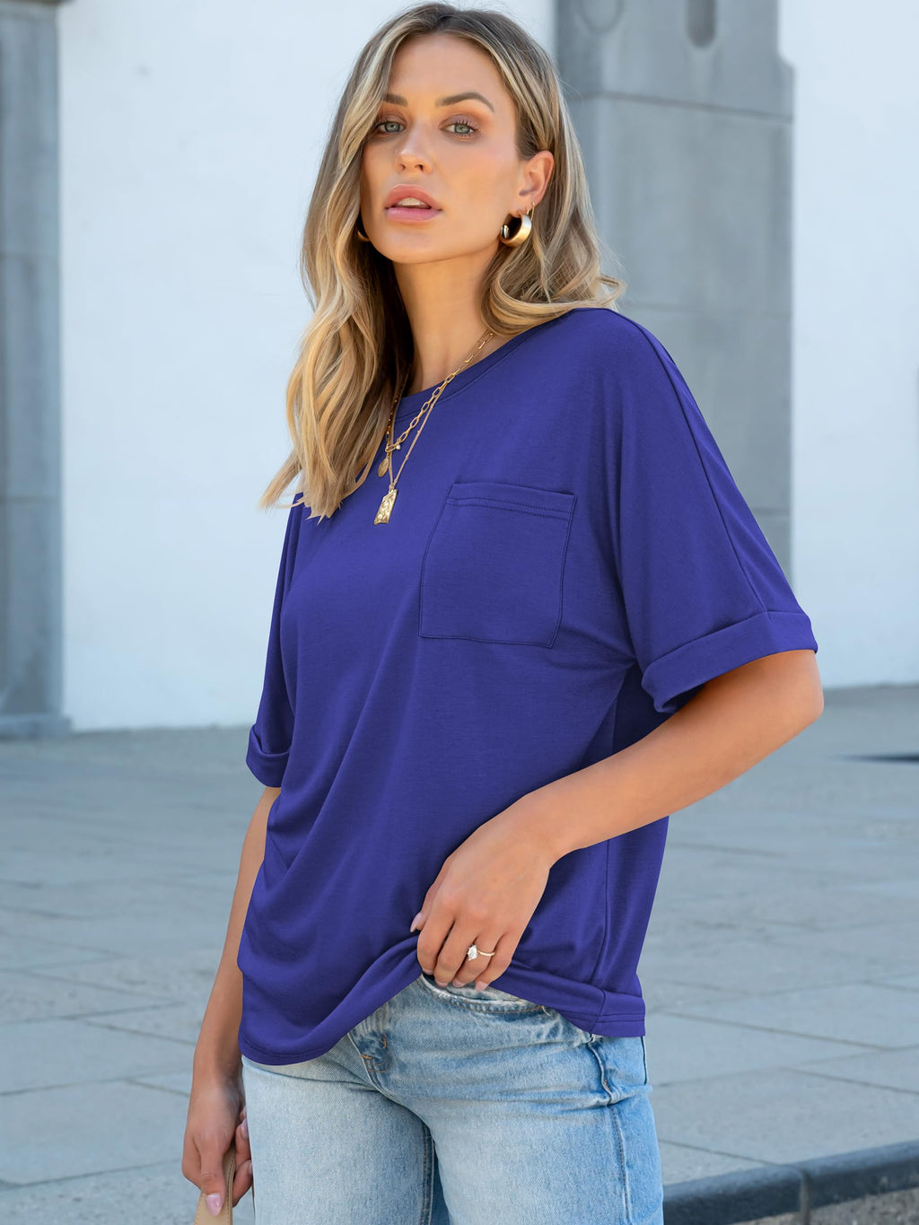 ANRABESS Womens Tops Short Sleeve Oversized T Shirts | Basic Tee with Chest Pocket，Summer Loose Fitting Tshirts，Business Casual Work Outfits，Travel Daily Wear，ALL-Seasons Clothes