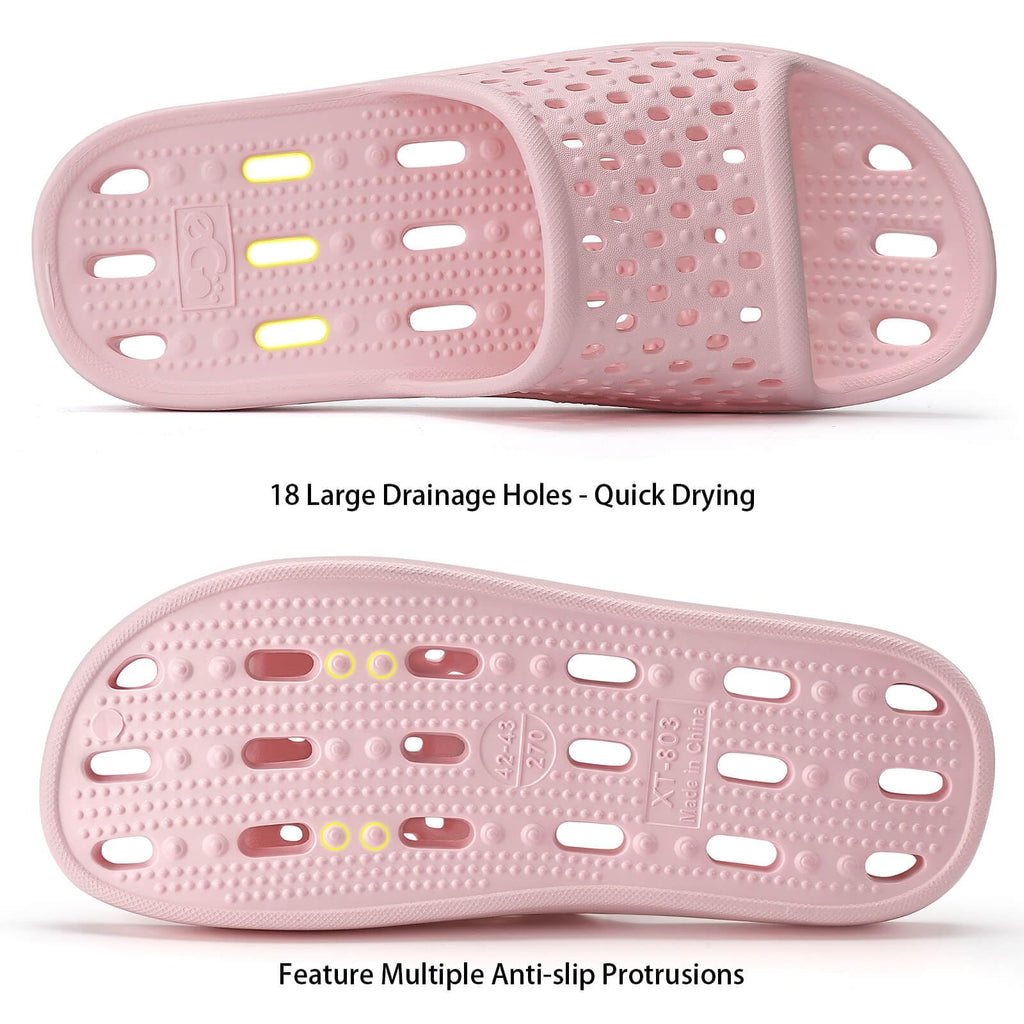 Xomiboe Shower Shoes For Men Women, Quick Dry Shower Slippers for Bathroom | Non Slip Lightweight EVA, With Drain Holes, Wide Fit For Gym Shower, College Dorm, Locker Room, Indoor, Pool