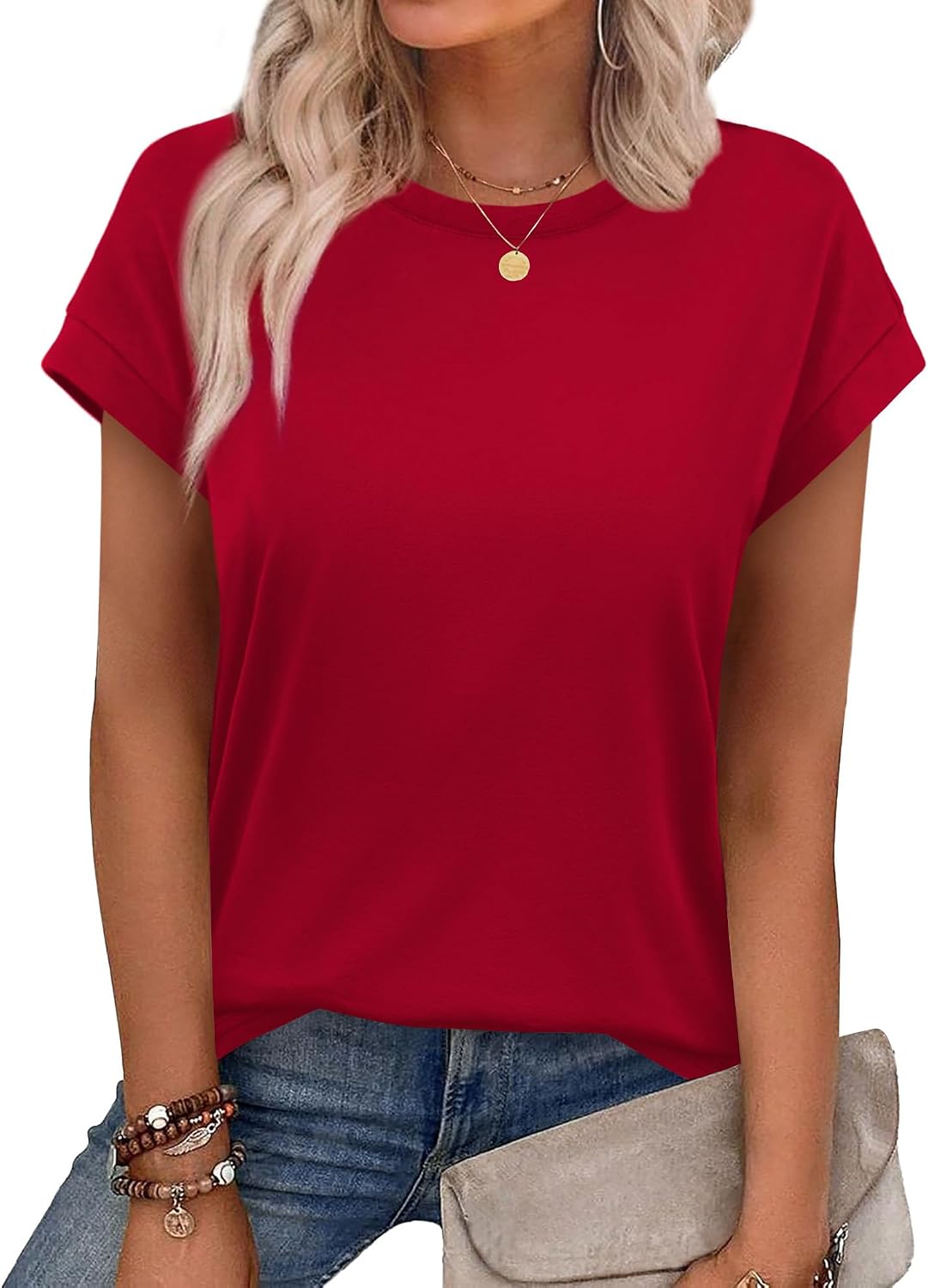 Alaroo Womens Summer Tops Short Sleeve Shirts Crew Neck Cute Trendy Tunic Blouses (S-3XL)
