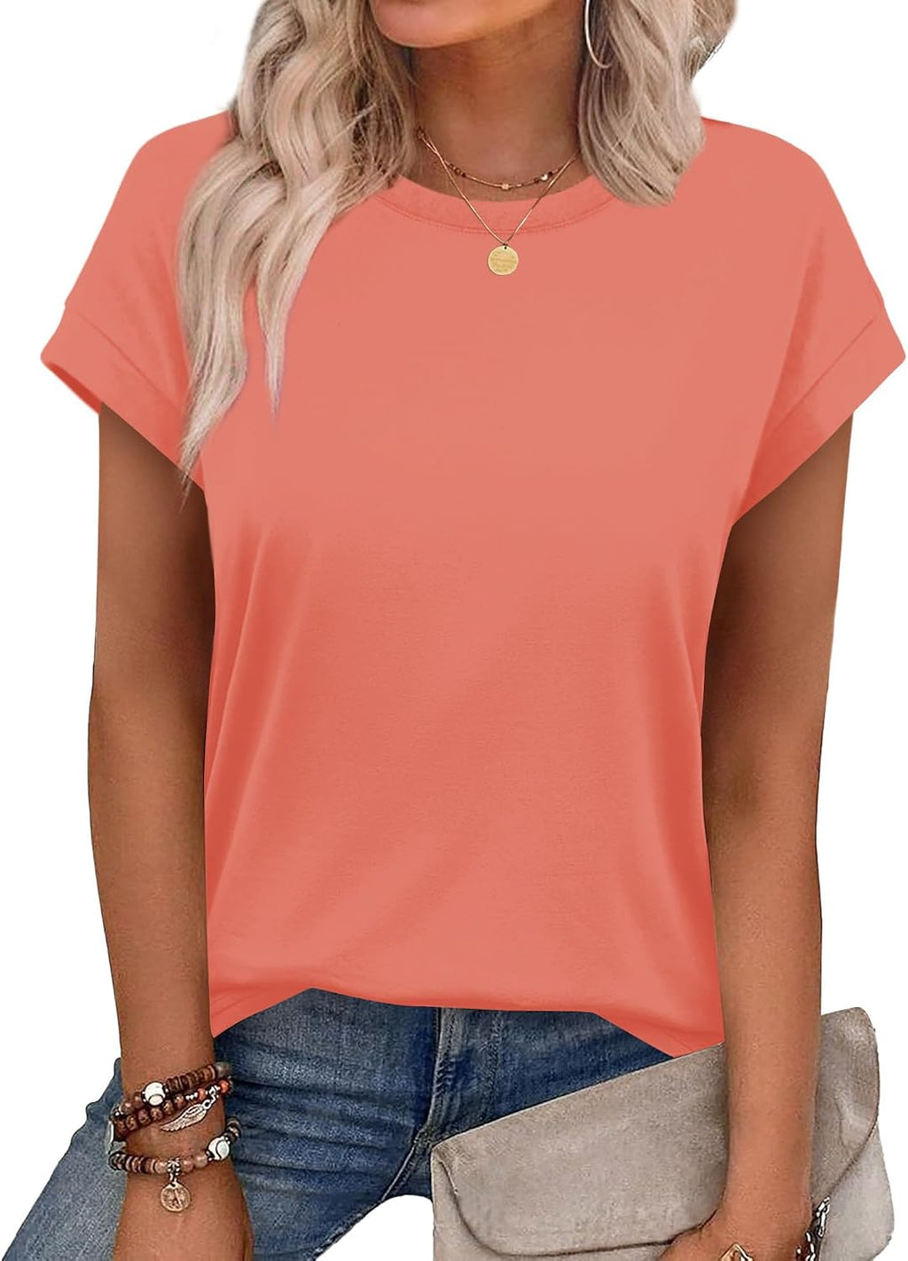 Alaroo Womens Summer Tops Short Sleeve Shirts Crew Neck Cute Trendy Tunic Blouses (S-3XL)