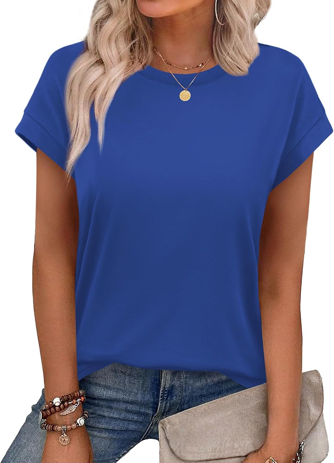 Alaroo Womens Summer Tops Short Sleeve Shirts Crew Neck Cute Trendy Tunic Blouses (S-3XL)