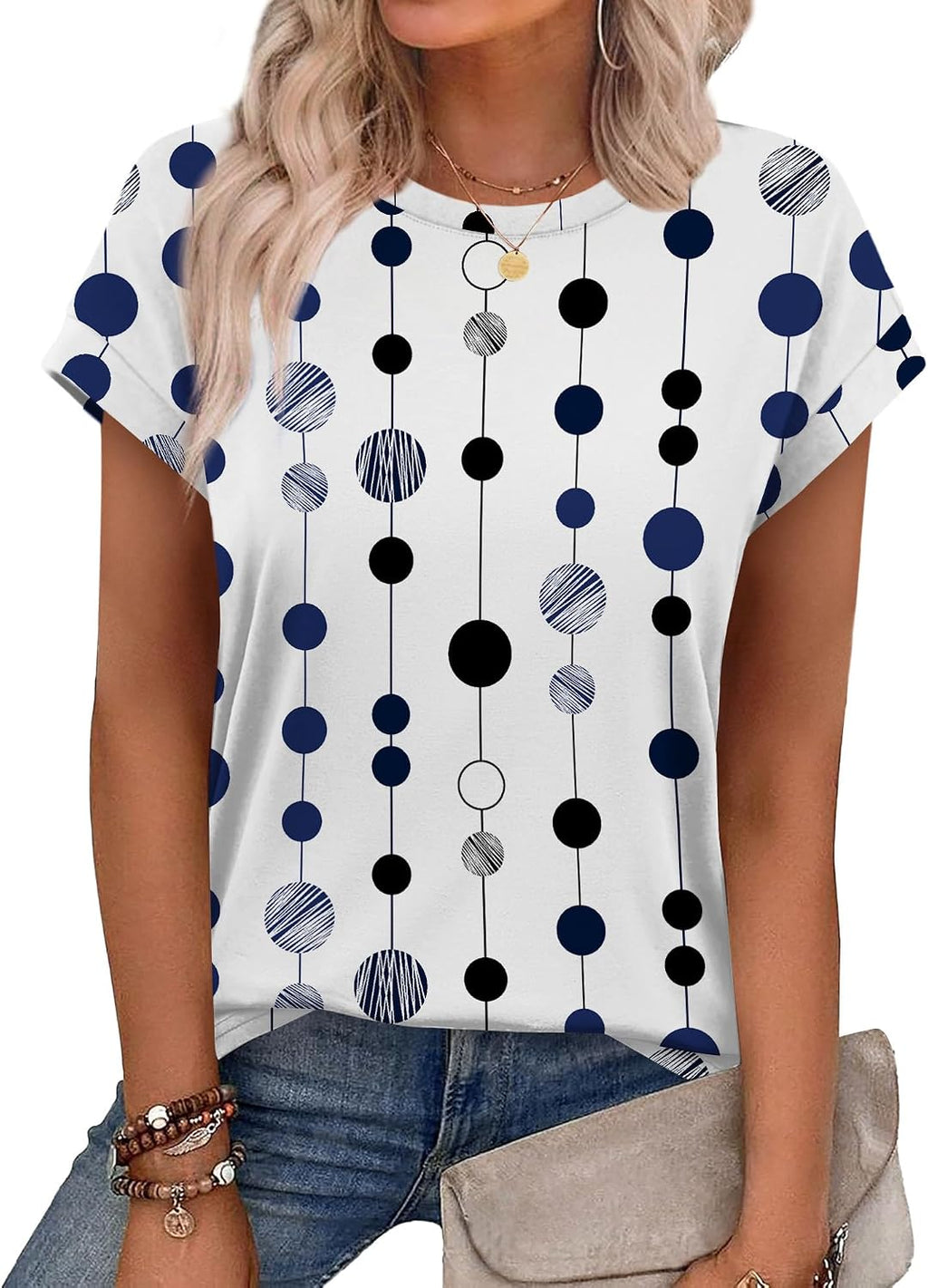 Alaroo Womens Summer Tops Short Sleeve Shirts Crew Neck Cute Trendy Tunic Blouses (S-3XL)