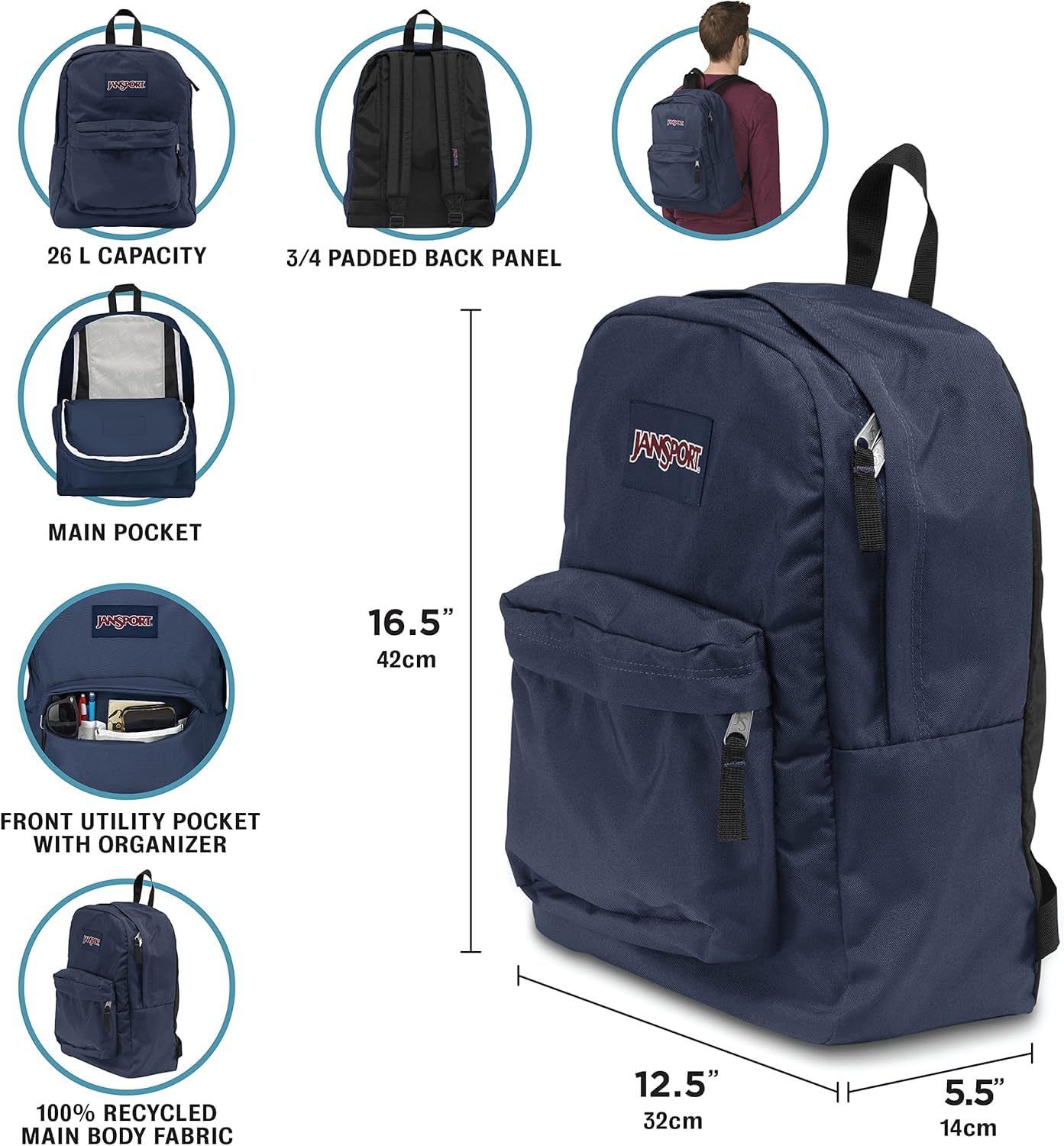 JanSport SuperBreak One Backpack - Durable, Lightweight Bag with 1 Main Compartment, Front Utility Pocket with Built-in Organizer, Premium Backpack, Cherry Lacquer