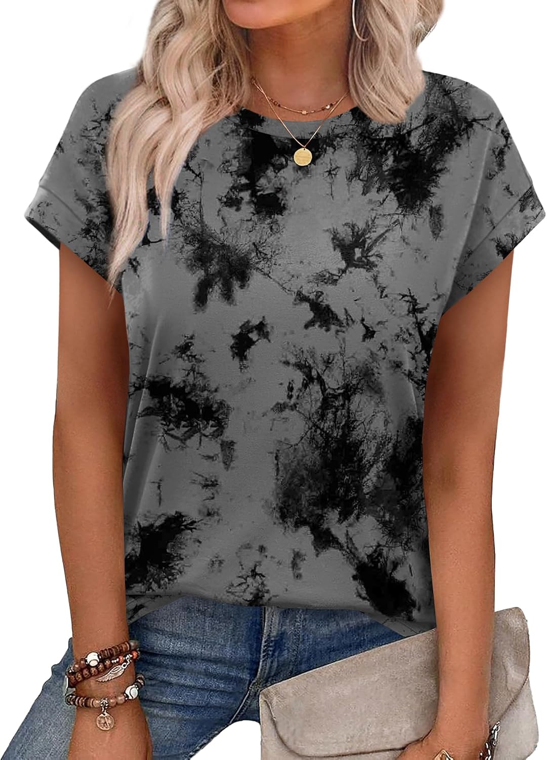 Alaroo Womens Summer Tops Short Sleeve Shirts Crew Neck Cute Trendy Tunic Blouses (S-3XL)
