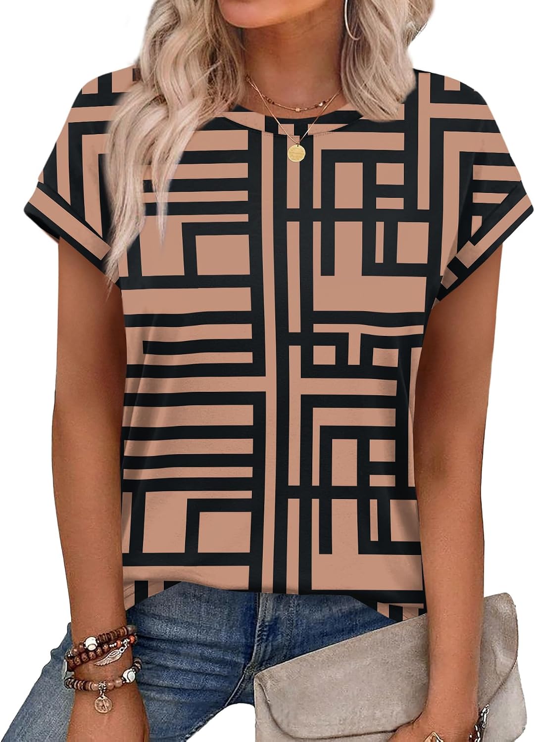Alaroo Womens Summer Tops Short Sleeve Shirts Crew Neck Cute Trendy Tunic Blouses (S-3XL)