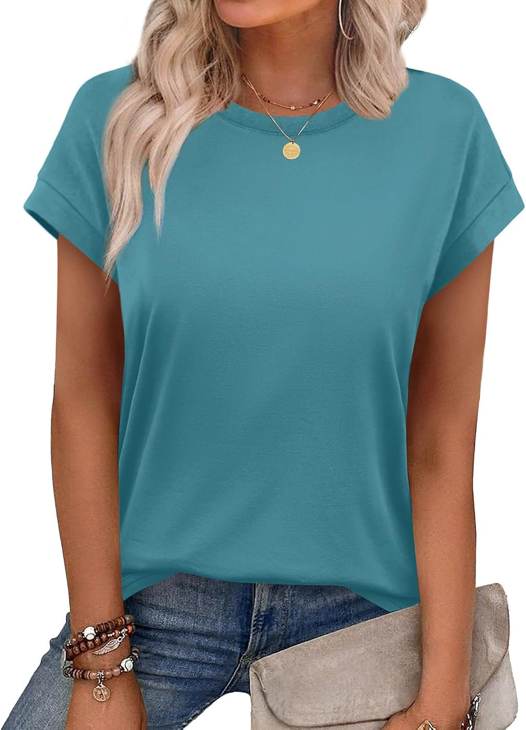 Alaroo Womens Summer Tops Short Sleeve Shirts Crew Neck Cute Trendy Tunic Blouses (S-3XL)