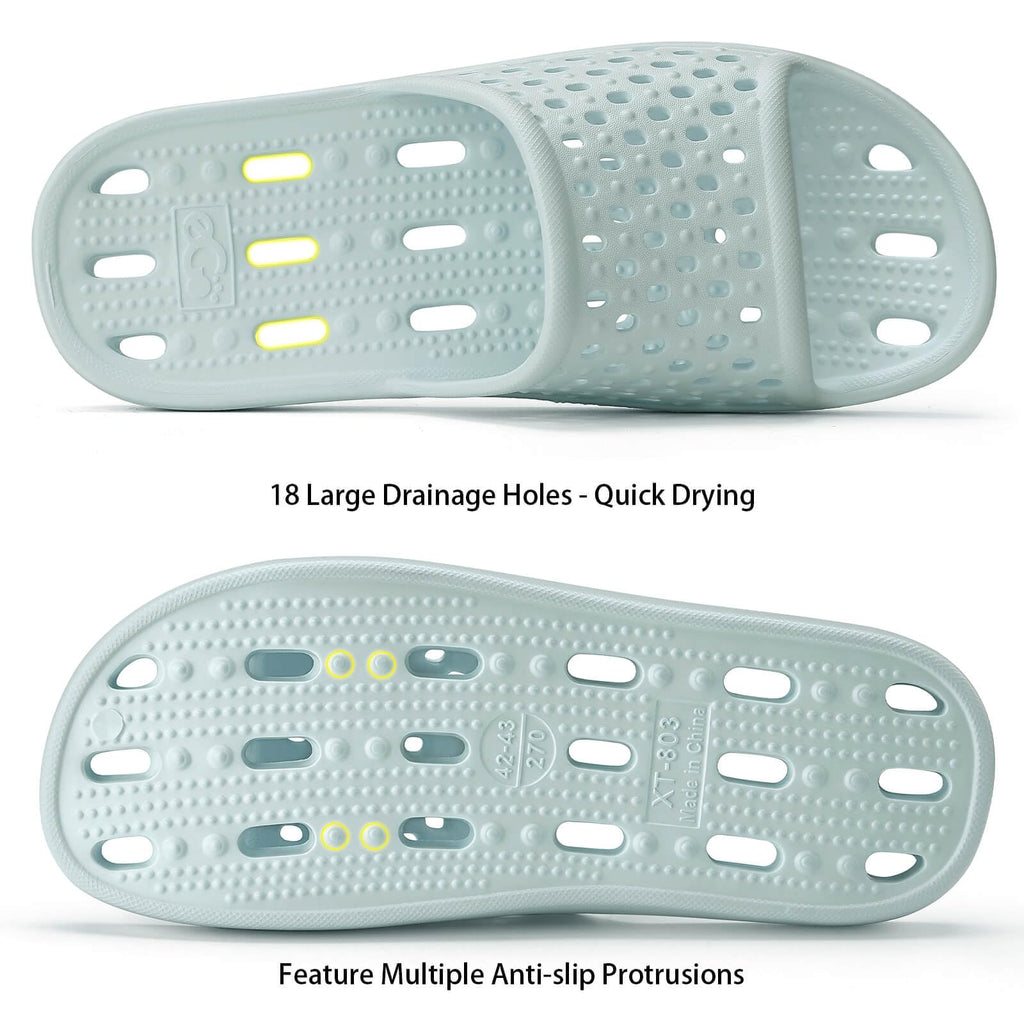 Xomiboe Shower Shoes For Men Women, Quick Dry Shower Slippers for Bathroom | Non Slip Lightweight EVA, With Drain Holes, Wide Fit For Gym Shower, College Dorm, Locker Room, Indoor, Pool