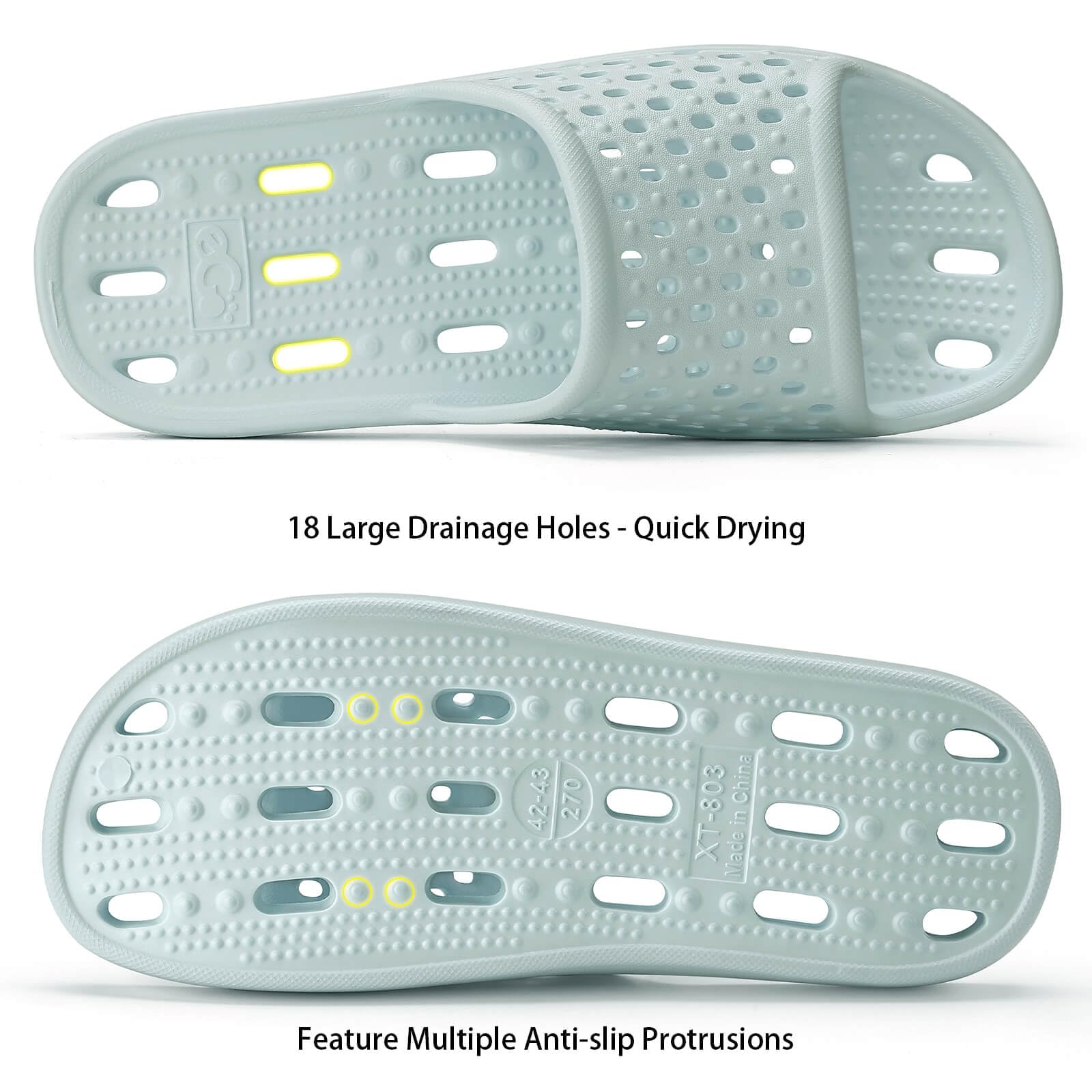 Xomiboe Shower Shoes For Men Women, Quick Dry Shower Slippers for Bathroom | Non Slip Lightweight EVA, With Drain Holes, Wide Fit For Gym Shower, College Dorm, Locker Room, Indoor, Pool