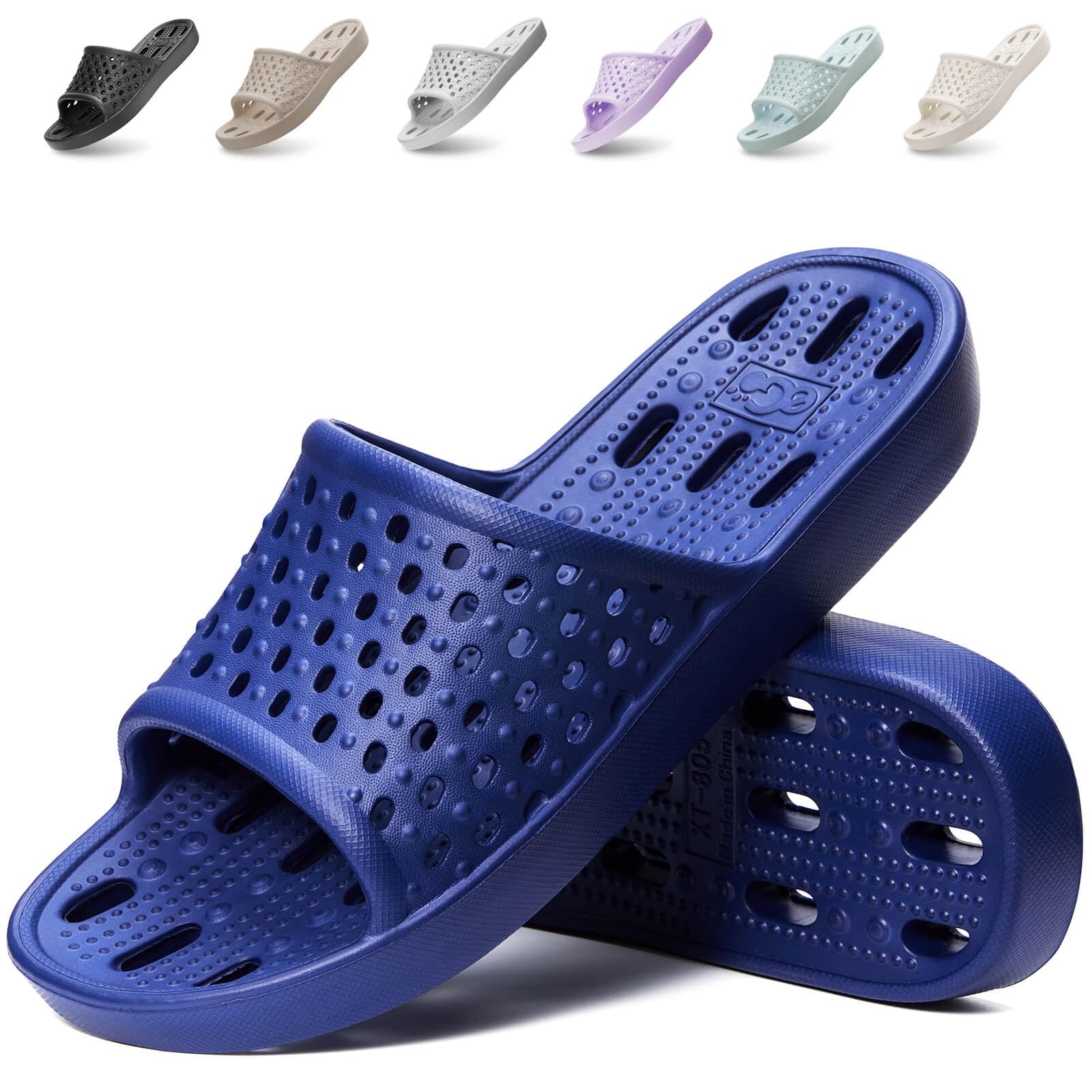 Xomiboe Shower Shoes For Men Women, Quick Dry Shower Slippers for Bathroom | Non Slip Lightweight EVA, With Drain Holes, Wide Fit For Gym Shower, College Dorm, Locker Room, Indoor, Pool