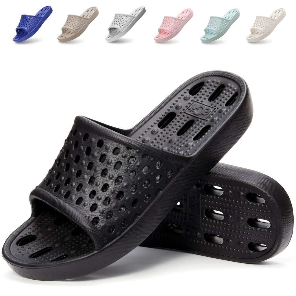Xomiboe Shower Shoes For Men Women, Quick Dry Shower Slippers for Bathroom | Non Slip Lightweight EVA, With Drain Holes, Wide Fit For Gym Shower, College Dorm, Locker Room, Indoor, Pool