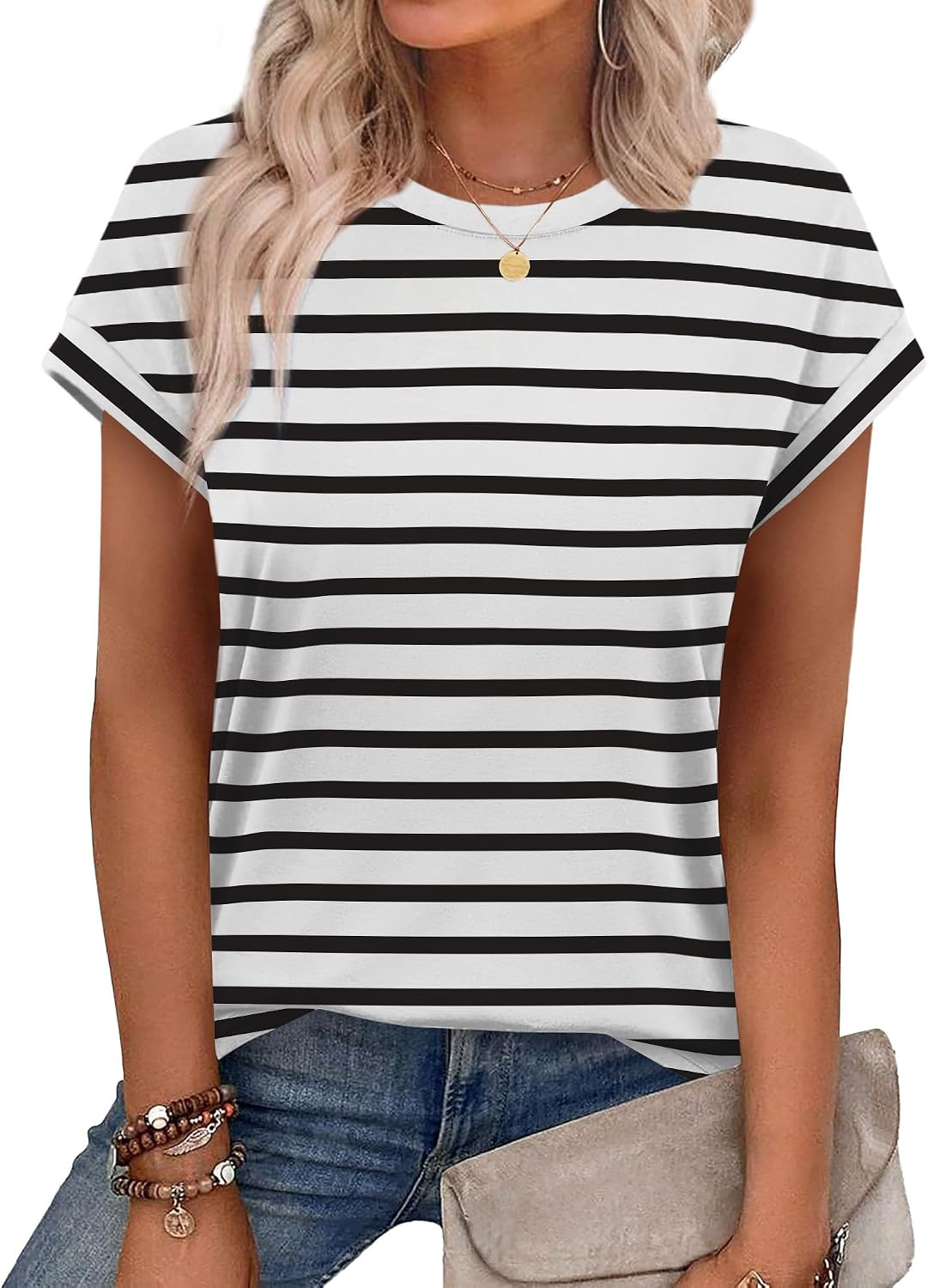 Alaroo Womens Summer Tops Short Sleeve Shirts Crew Neck Cute Trendy Tunic Blouses (S-3XL)
