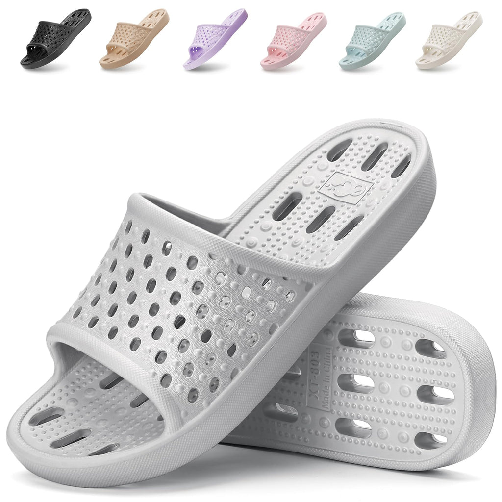 Xomiboe Shower Shoes For Men Women, Quick Dry Shower Slippers for Bathroom | Non Slip Lightweight EVA, With Drain Holes, Wide Fit For Gym Shower, College Dorm, Locker Room, Indoor, Pool