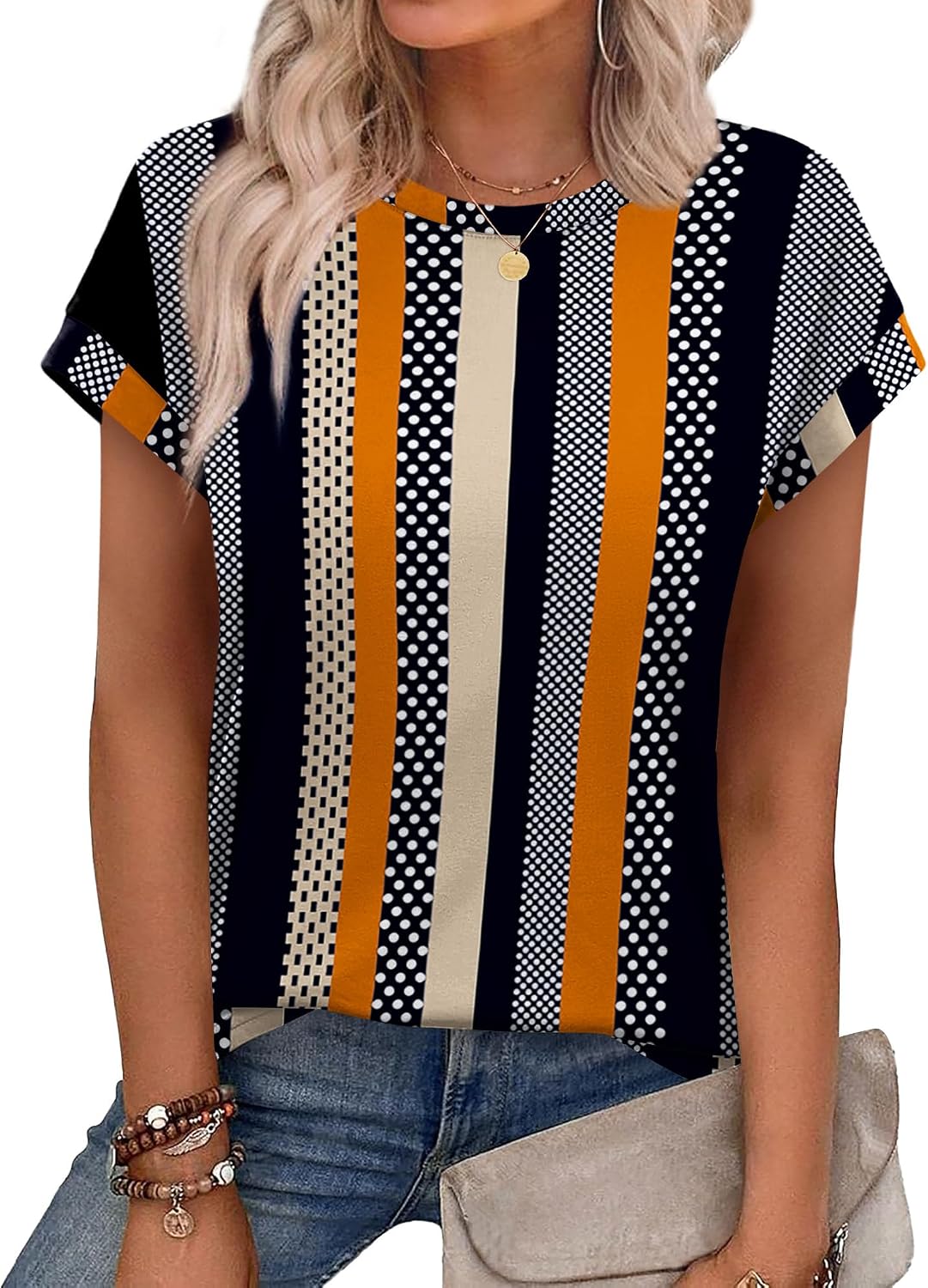 Alaroo Womens Summer Tops Short Sleeve Shirts Crew Neck Cute Trendy Tunic Blouses (S-3XL)