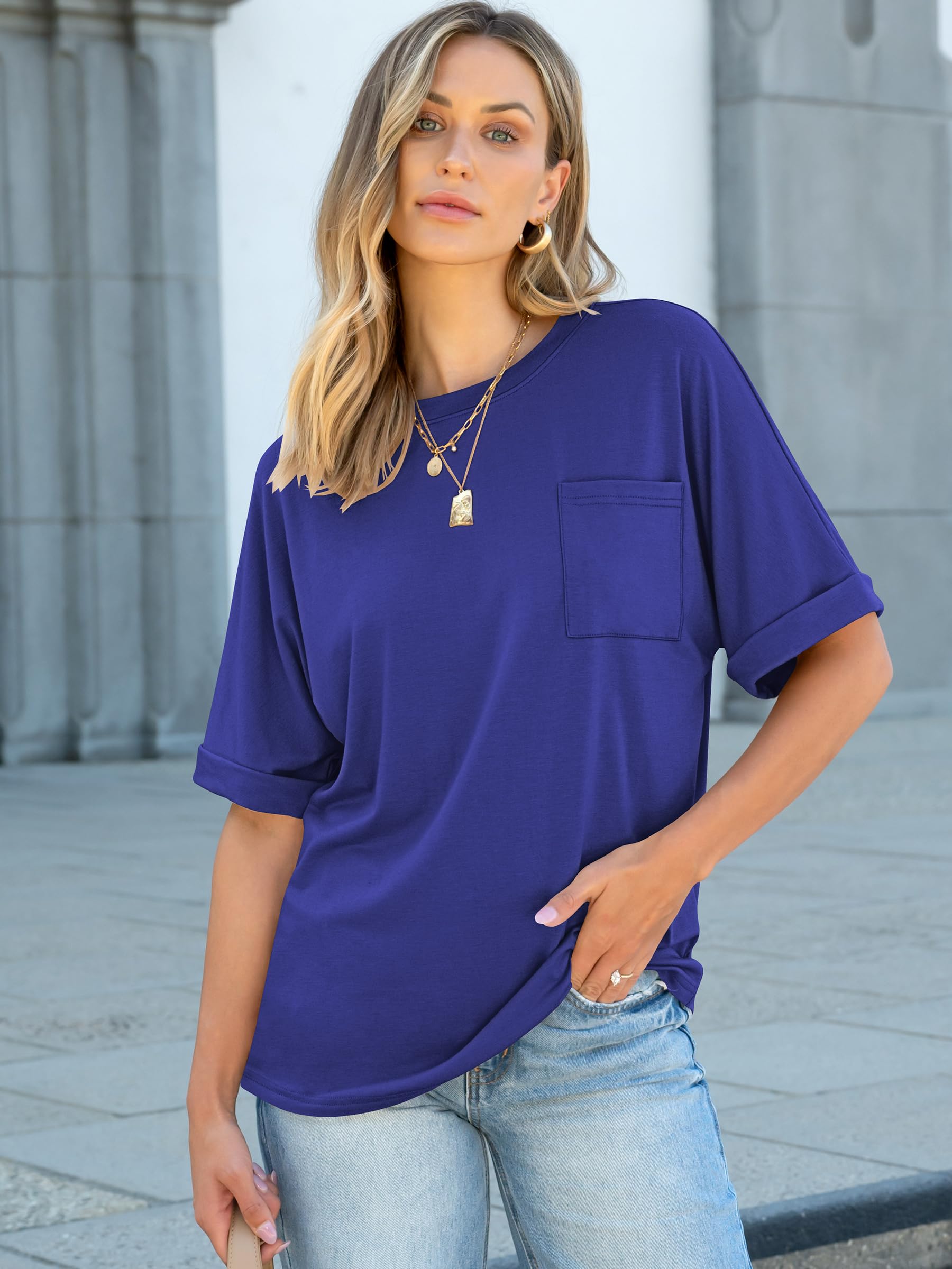 ANRABESS Womens Tops Short Sleeve Oversized T Shirts | Basic Tee with Chest Pocket，Summer Loose Fitting Tshirts，Business Casual Work Outfits，Travel Daily Wear，ALL-Seasons Clothes