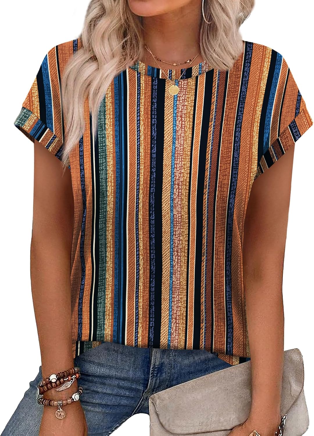 Alaroo Womens Summer Tops Short Sleeve Shirts Crew Neck Cute Trendy Tunic Blouses (S-3XL)