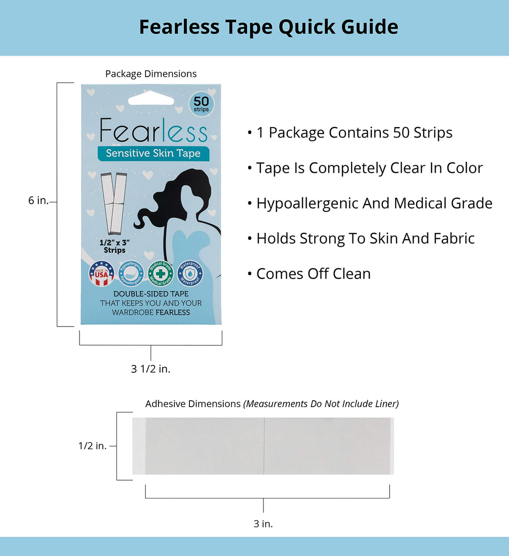 Fearless Tape Double Sided Clothing & Body Tape, 50 Strips | 50 Clear Strips - Ready for Weddings, Proms, and Everyday Outfit Fixes