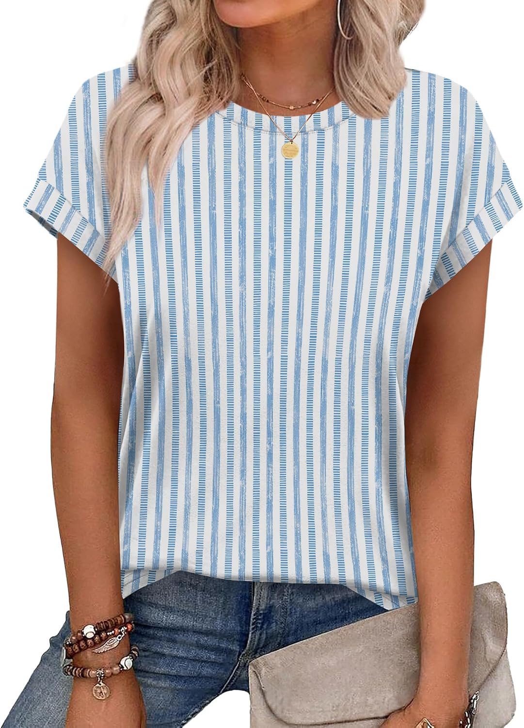 Alaroo Womens Summer Tops Short Sleeve Shirts Crew Neck Cute Trendy Tunic Blouses (S-3XL)