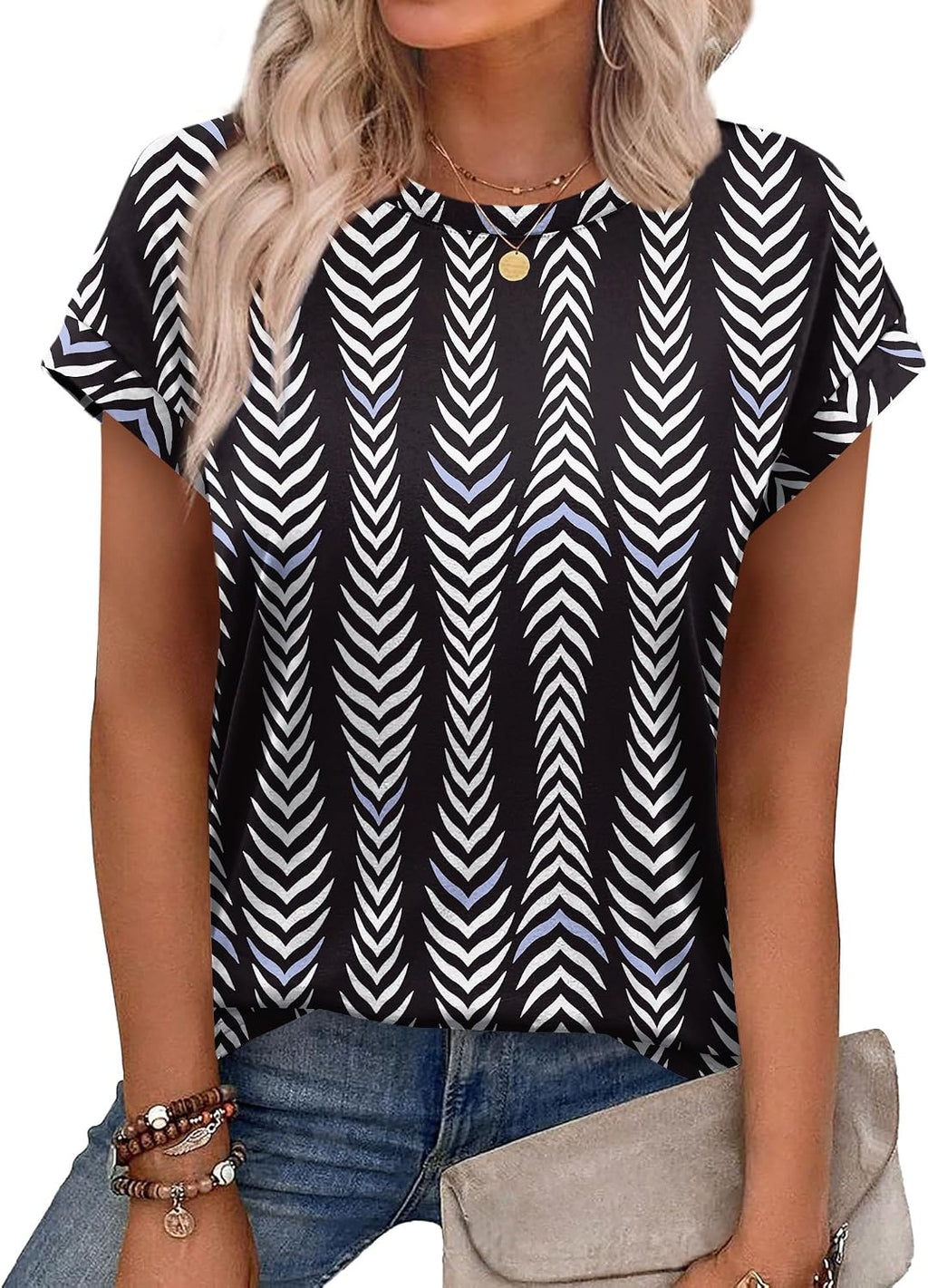 Alaroo Womens Summer Tops Short Sleeve Shirts Crew Neck Cute Trendy Tunic Blouses (S-3XL)