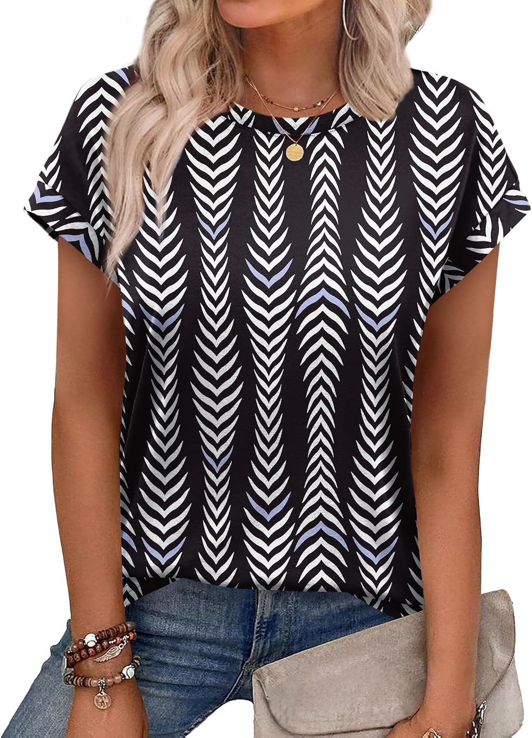 Alaroo Womens Summer Tops Short Sleeve Shirts Crew Neck Cute Trendy Tunic Blouses (S-3XL)