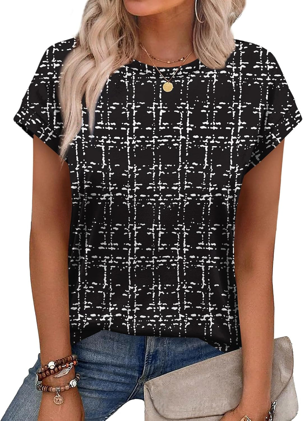 Alaroo Womens Summer Tops Short Sleeve Shirts Crew Neck Cute Trendy Tunic Blouses (S-3XL)