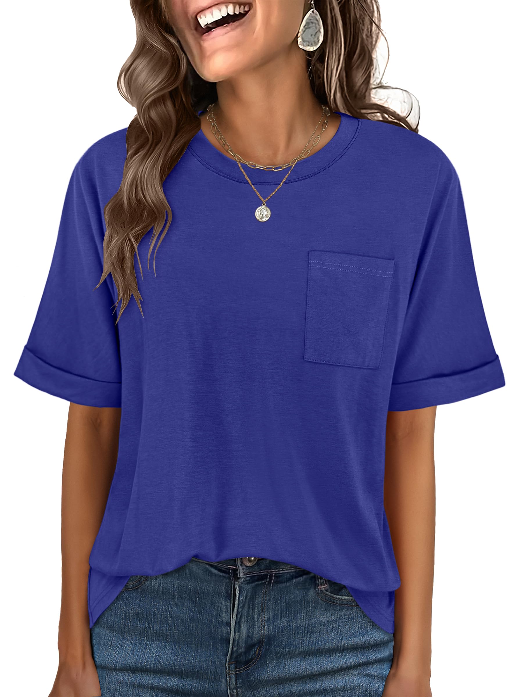 ANRABESS Womens Tops Short Sleeve Oversized T Shirts | Basic Tee with Chest Pocket，Summer Loose Fitting Tshirts，Business Casual Work Outfits，Travel Daily Wear，ALL-Seasons Clothes