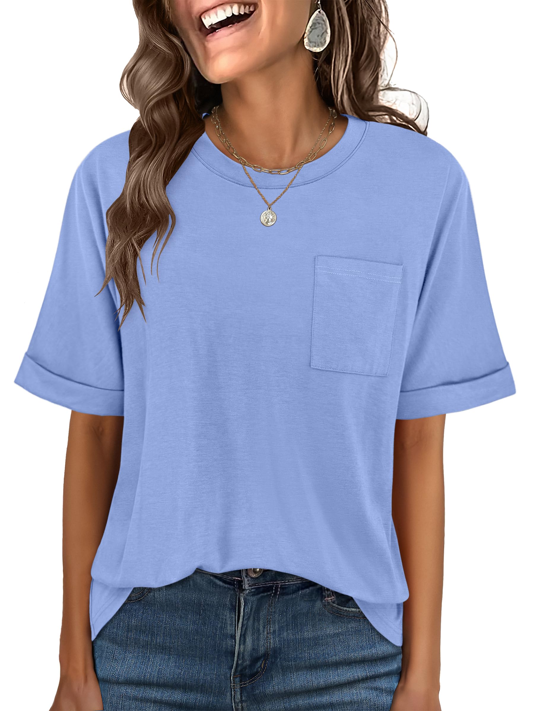 ANRABESS Womens Tops Short Sleeve Oversized T Shirts | Basic Tee with Chest Pocket，Summer Loose Fitting Tshirts，Business Casual Work Outfits，Travel Daily Wear，ALL-Seasons Clothes