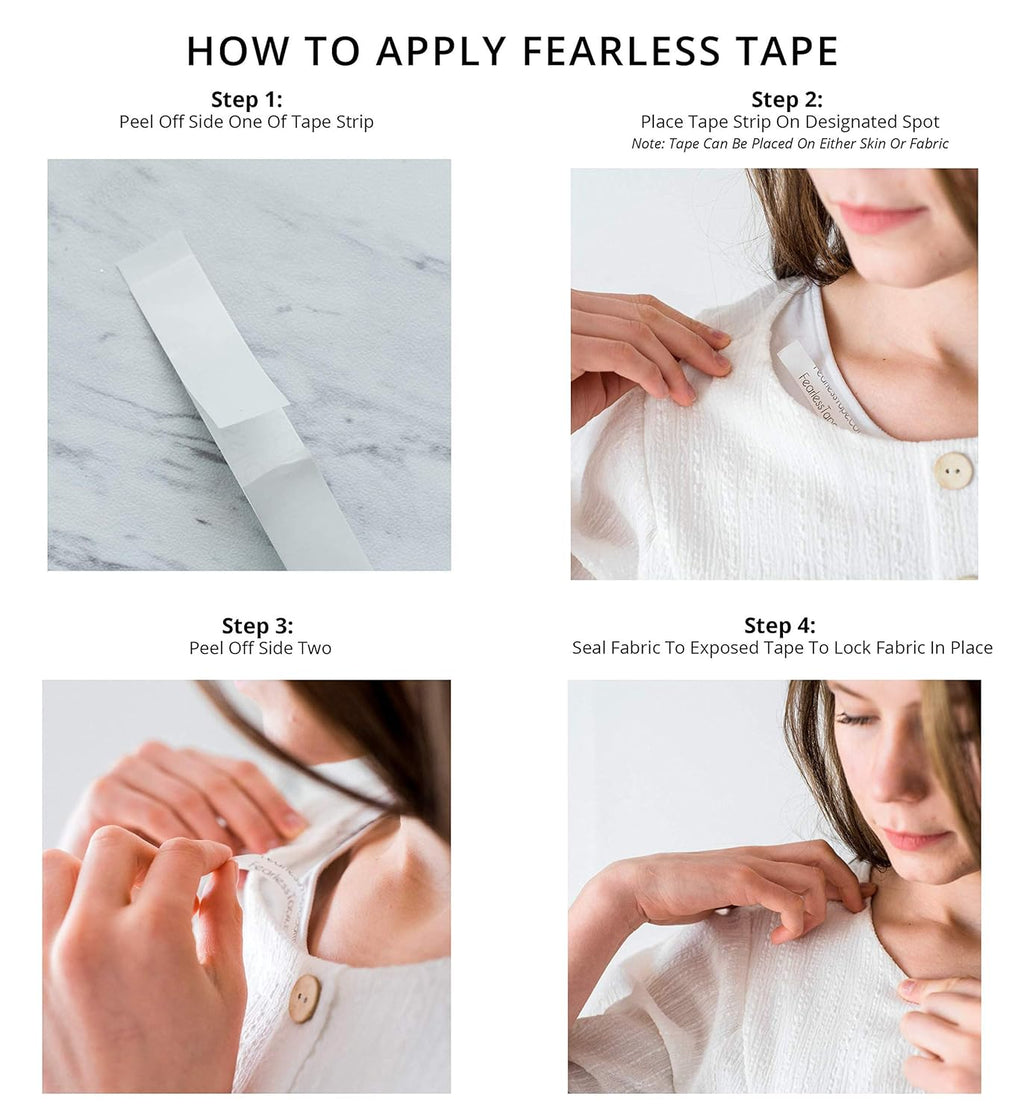 Fearless Tape Double Sided Clothing & Body Tape, 50 Strips | 50 Clear Strips - Ready for Weddings, Proms, and Everyday Outfit Fixes