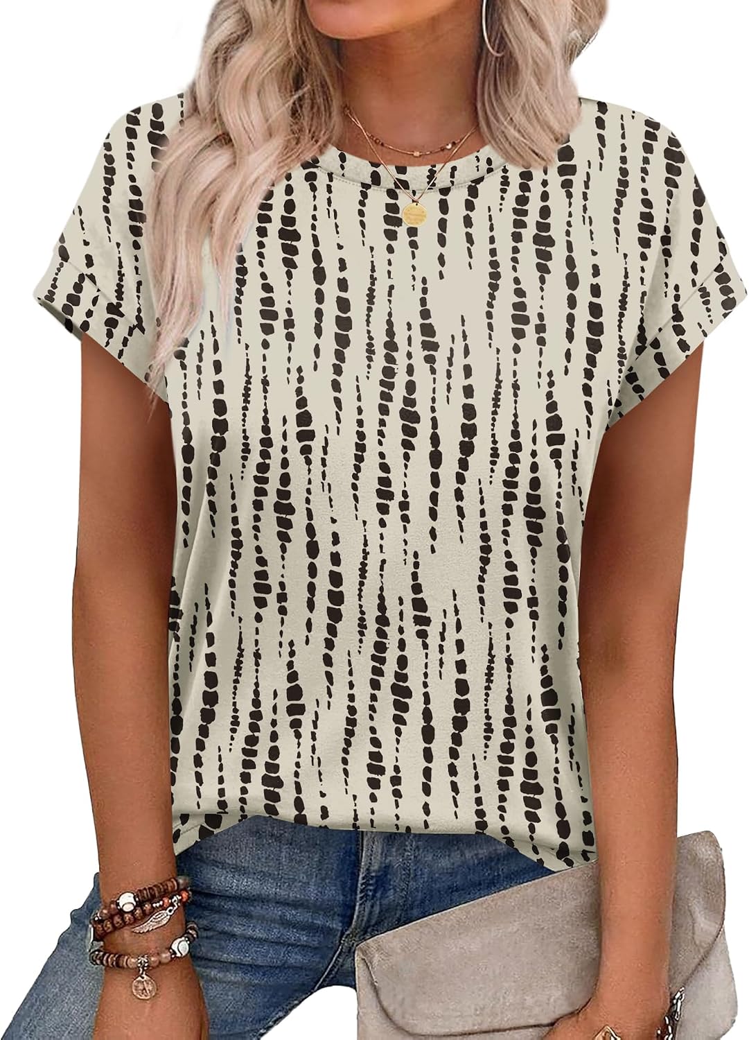 Alaroo Womens Summer Tops Short Sleeve Shirts Crew Neck Cute Trendy Tunic Blouses (S-3XL)